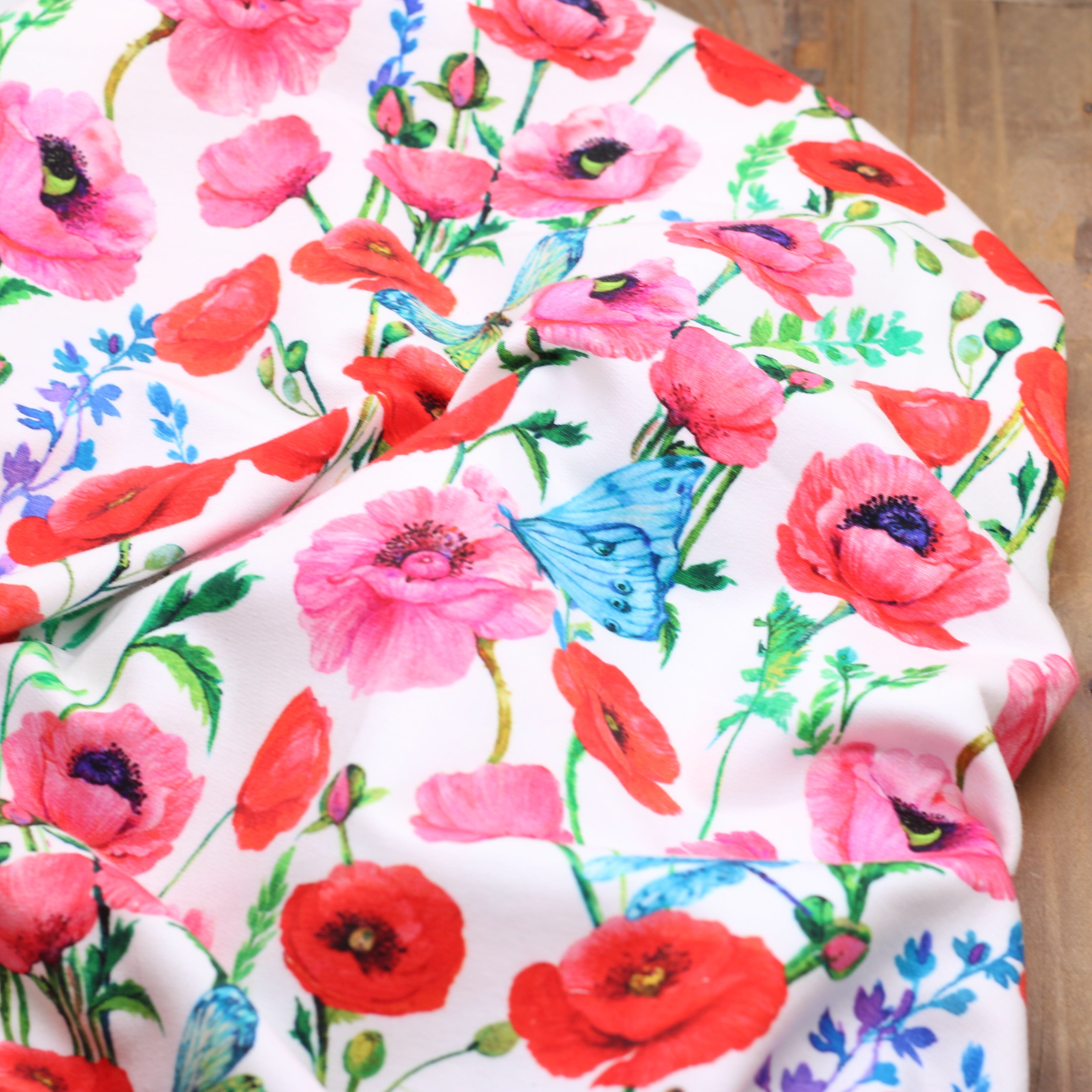 Tissu French Terry - COQUELICOTS - Blanc (Vendu x10cm) Tissus POPPY Designed For You | Gaspard et Léonie Tissus en ligne et Mercerie à Toulouse