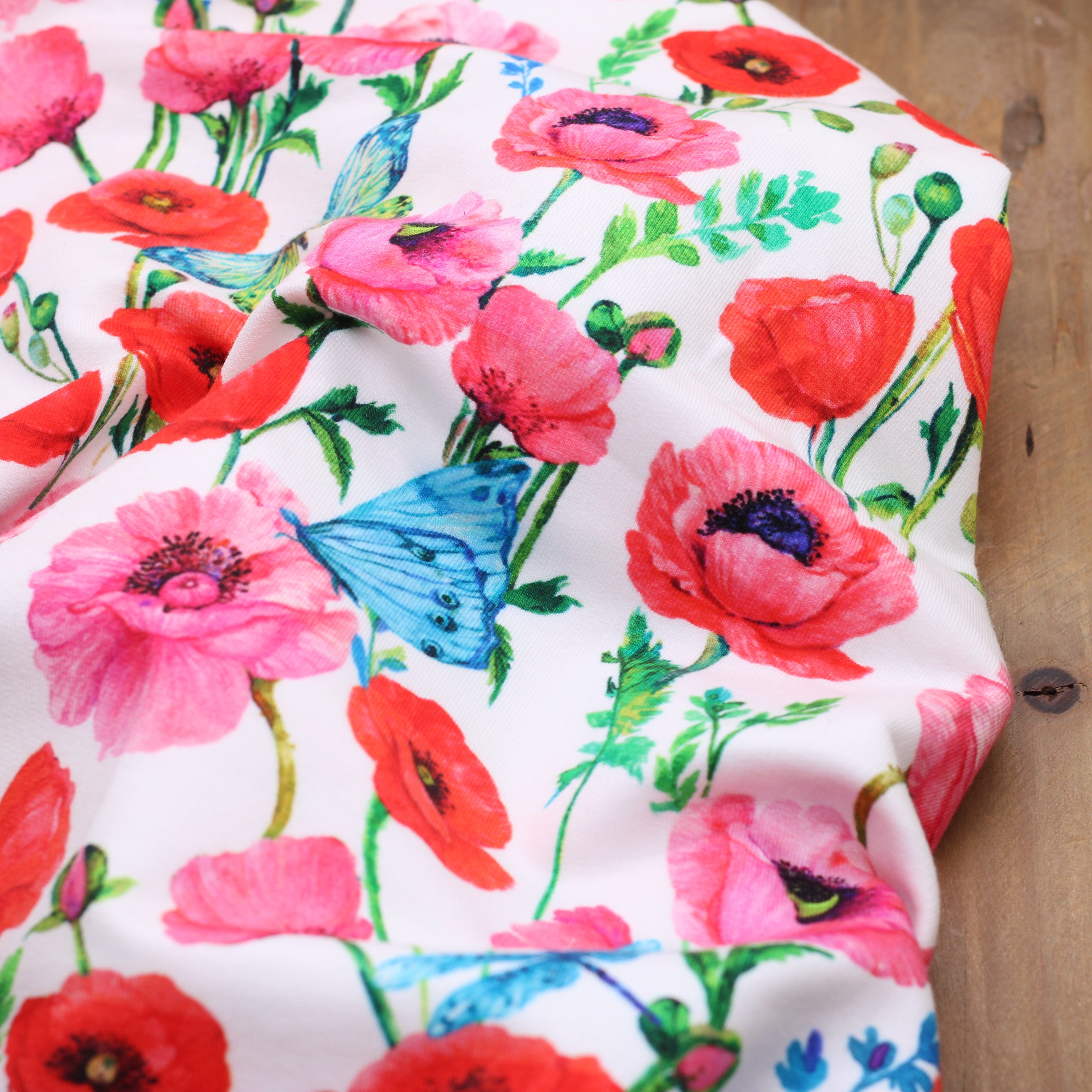 Tissu French Terry - COQUELICOTS - Blanc (Vendu x10cm) Tissus POPPY Designed For You | Gaspard et Léonie Tissus en ligne et Mercerie à Toulouse