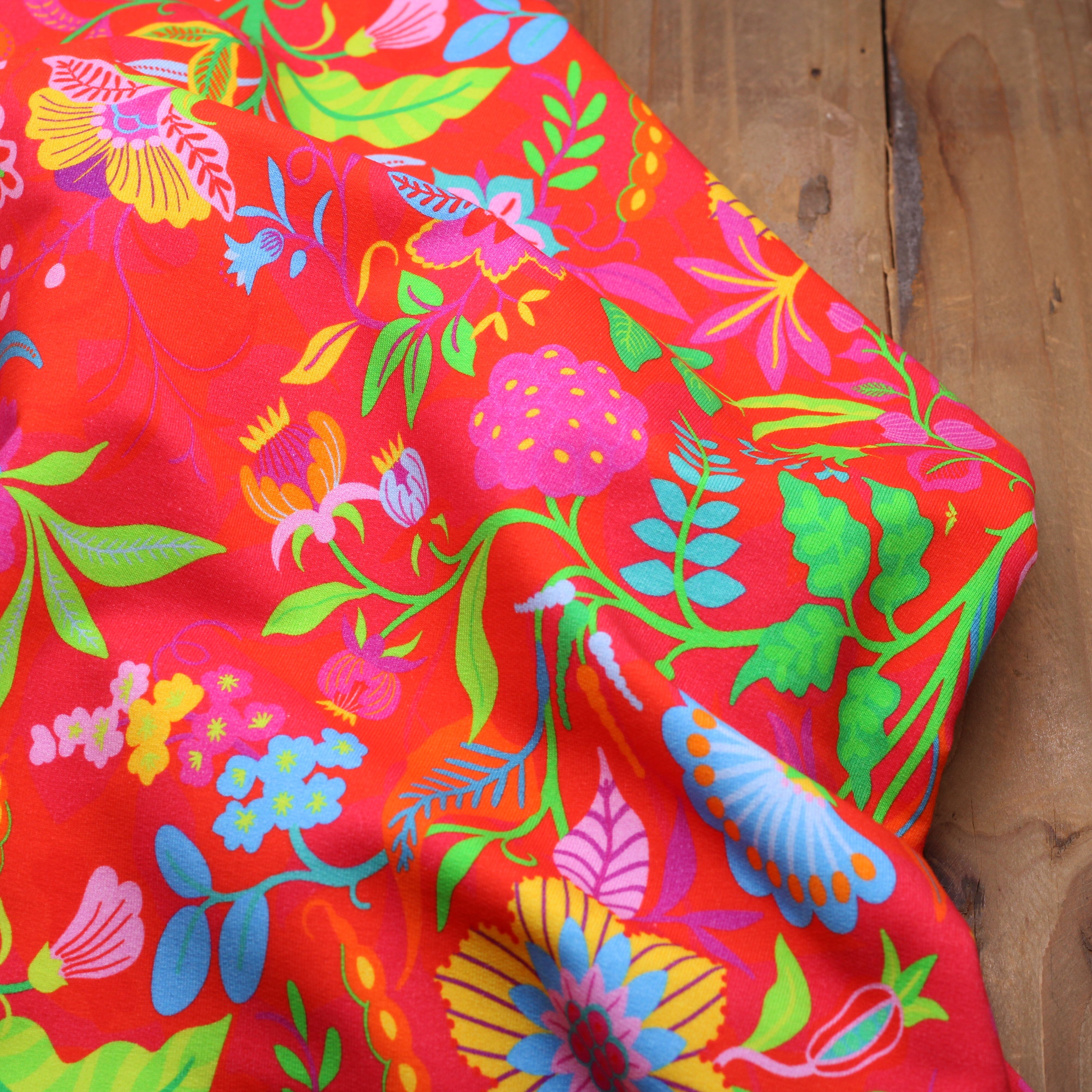 Tissu French Terry - VEGETAL - Rouge (Vendu x10cm) Tissus Sélection Gaspard & Léonie | Gaspard et Léonie Tissus en ligne et Mercerie à Toulouse