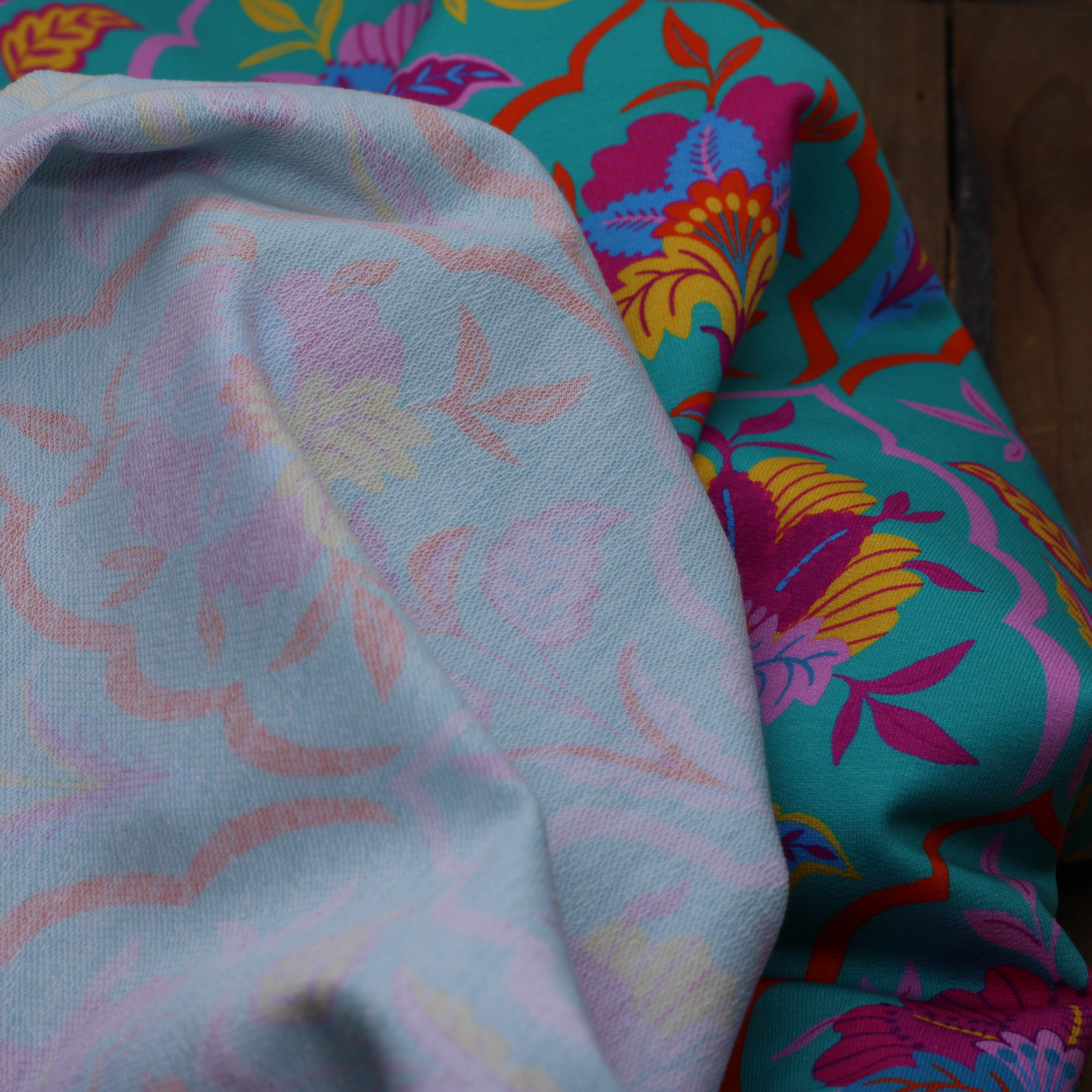 Tissu French Terry - VEGETAL -Turquoise (Vendu x10cm) Tissus Sélection Gaspard & Léonie | Gaspard et Léonie Tissus en ligne et Mercerie à Toulouse