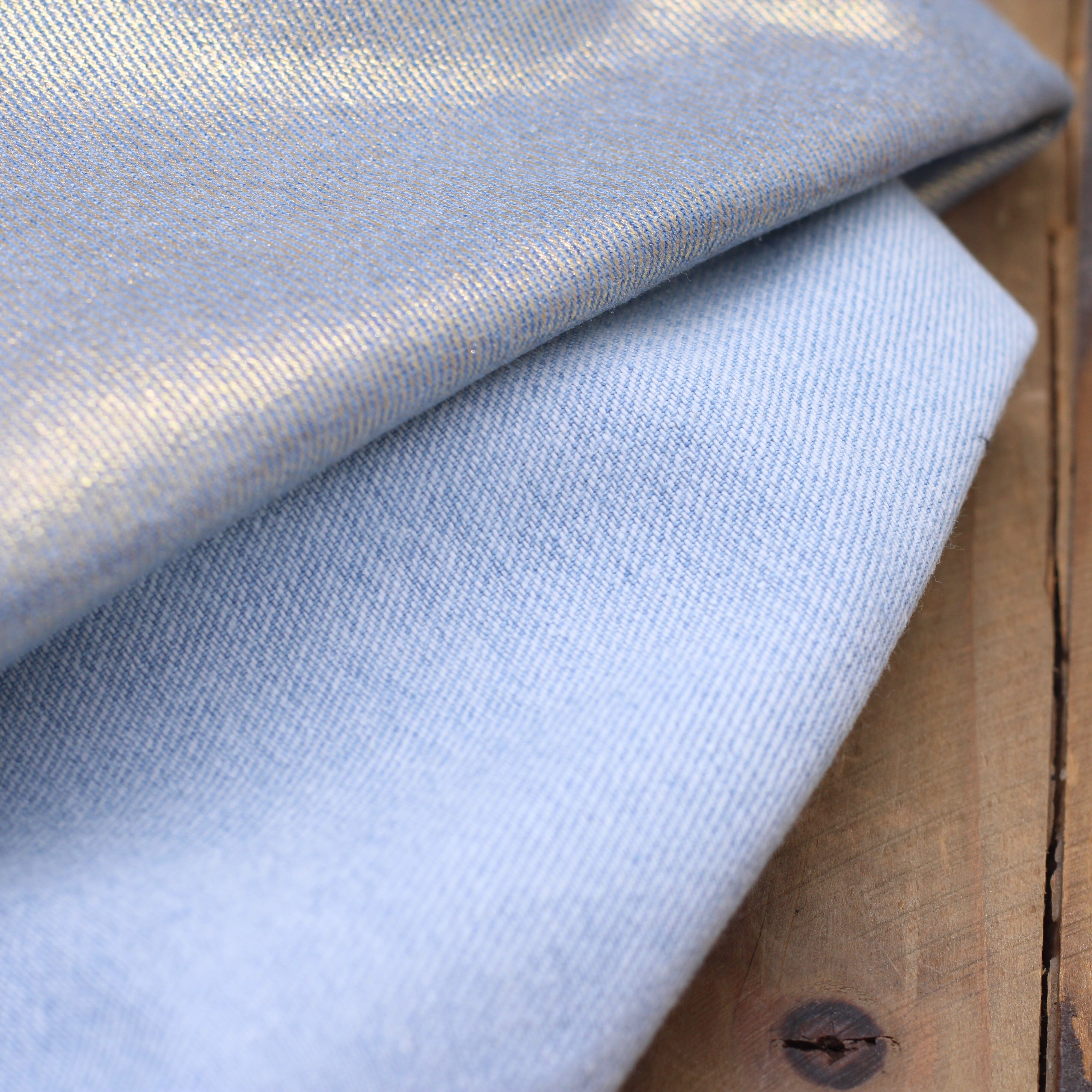 Tissu Jean 11 oz- Blau clair irisé Or Doré (Vendu x10cm) Tissus Sélection Gaspard & Léonie | Gaspard et Léonie Tissus en ligne et Mercerie à Toulouse