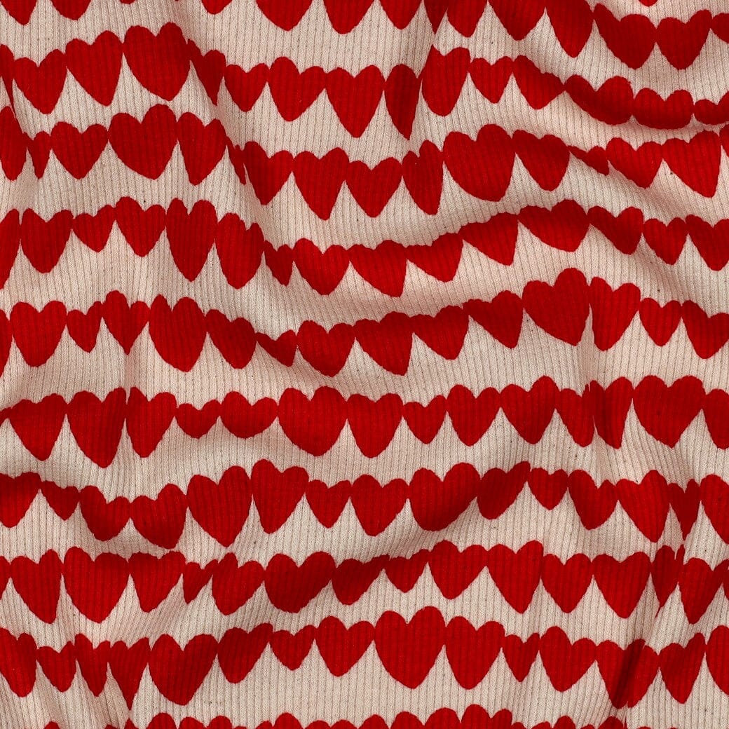 Tissu Jersey cotelé de coton BIO - Coeurs - Ecru - POPPY DESIGNED (Vendu x10cm) Tissus POPPY Designed For You | Gaspard et Léonie Tissus en ligne et Mercerie à Toulouse