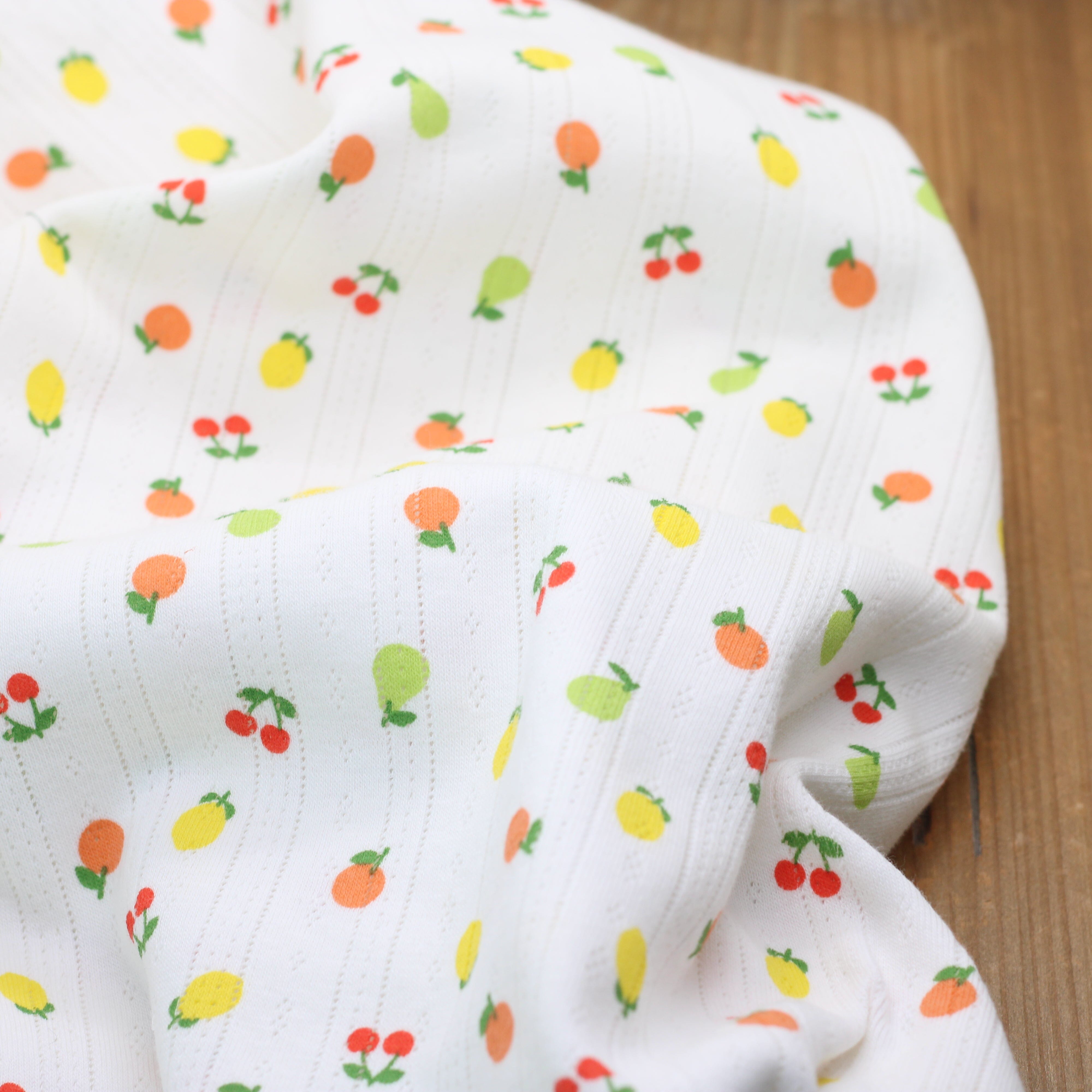 Tissu Jersey de coton Ajouré - FRUITS - Blanc cassé (Vendu x10cm) Tissus Sélection Gaspard & Léonie | Gaspard et Léonie Tissus en ligne et Mercerie à Toulouse