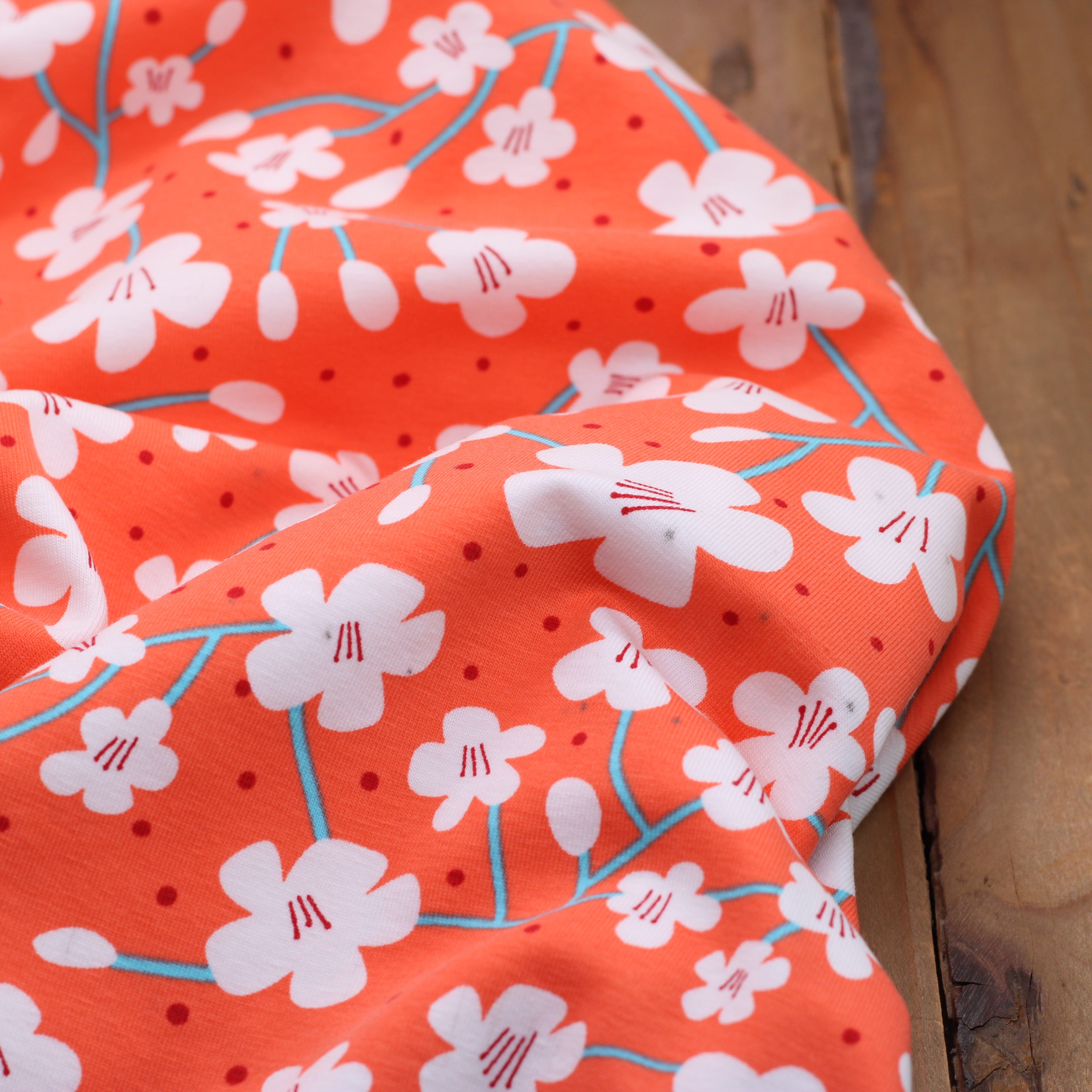 Tissu jersey de coton - JAPAN FLOWERS- Corail Katia Fabrics (Vendu x10cm) Tissus katia Fabrics | Gaspard et Léonie Tissus en ligne et Mercerie à Toulouse