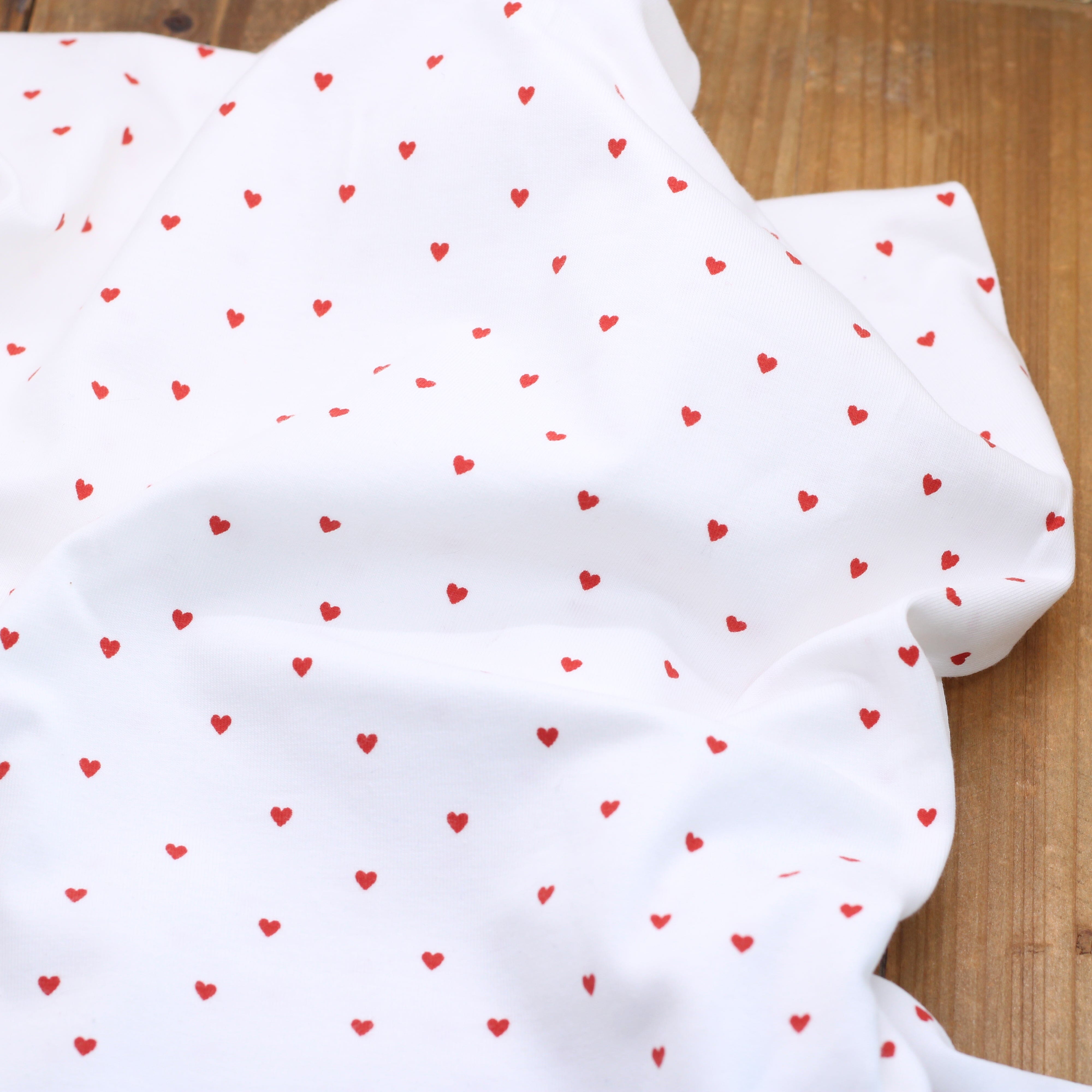 Tissu Jersey de coton - MINI COEURS - Rouge/Blanc (vendu x10cm) Tissus Sélection Gaspard & Léonie | Gaspard et Léonie Tissus en ligne et Mercerie à Toulouse