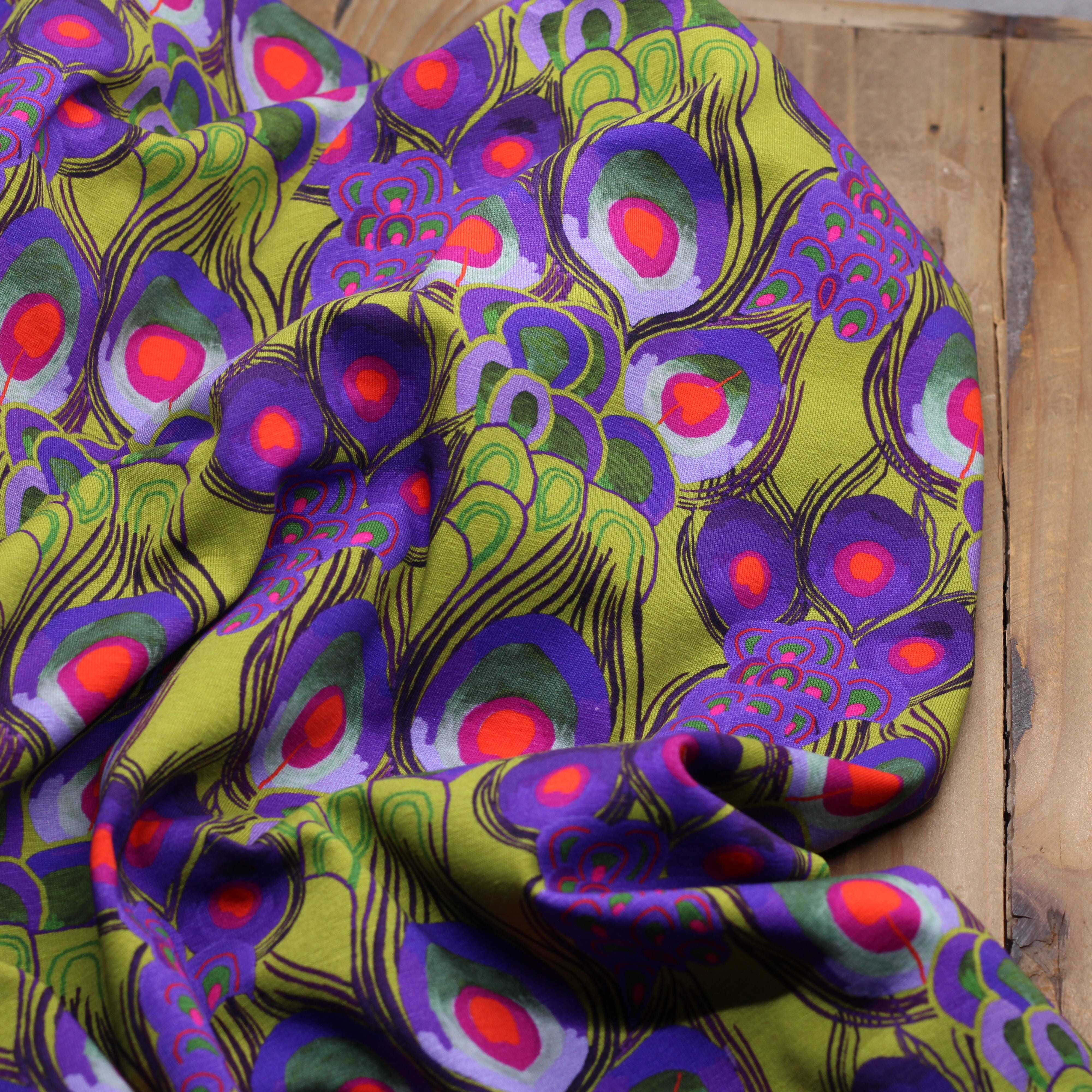 Tissu Jersey de coton- PEACOQ - Vert/Violet - STENZO (Vendu x10cm) Tissus Stenzo | Gaspard et Léonie Tissus en ligne et Mercerie à Toulouse