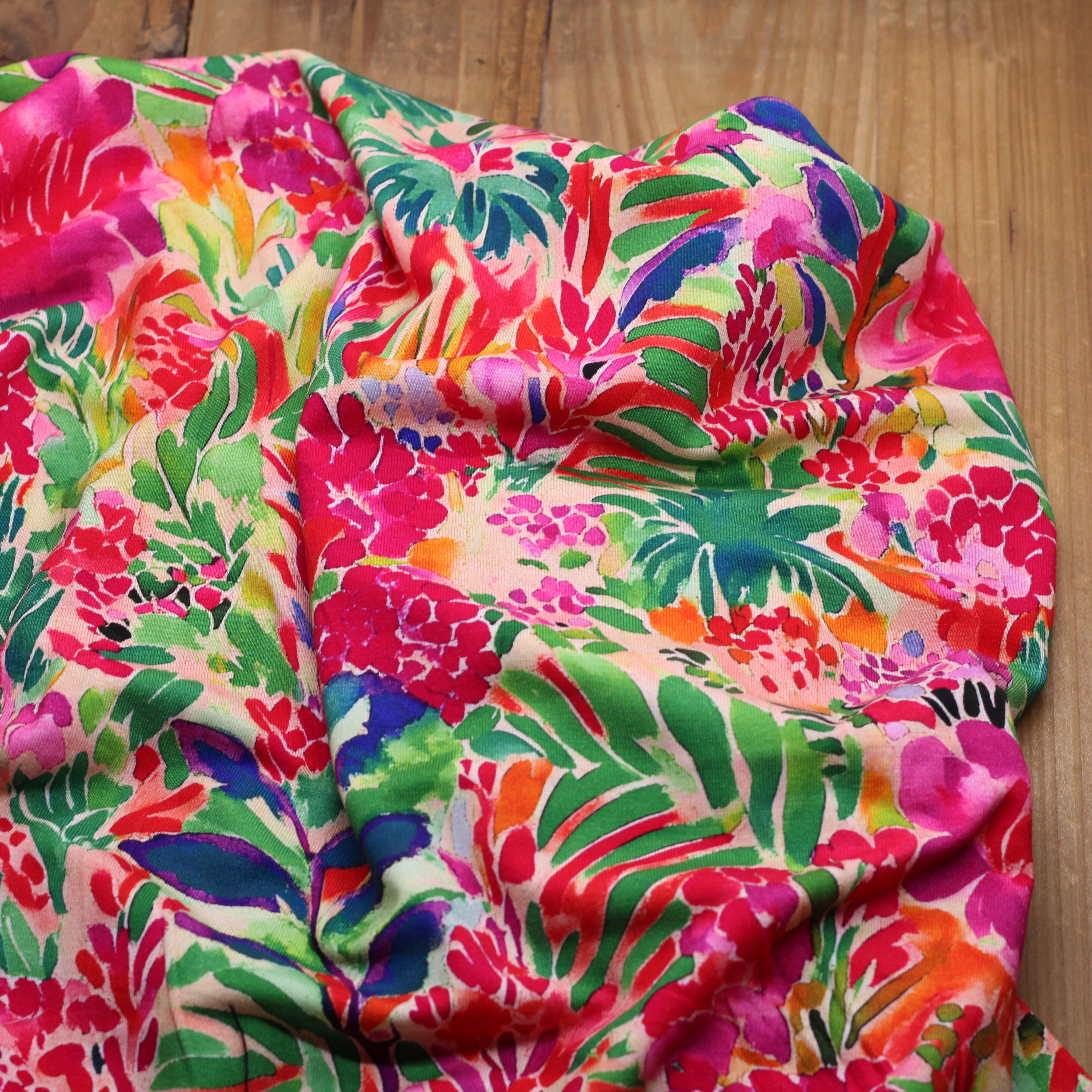 Tissu jersey de viscose PINK FLOWERS (Vendu x10cm) Tissus Sélection Gaspard & Léonie | Gaspard et Léonie Tissus en ligne et Mercerie à Toulouse