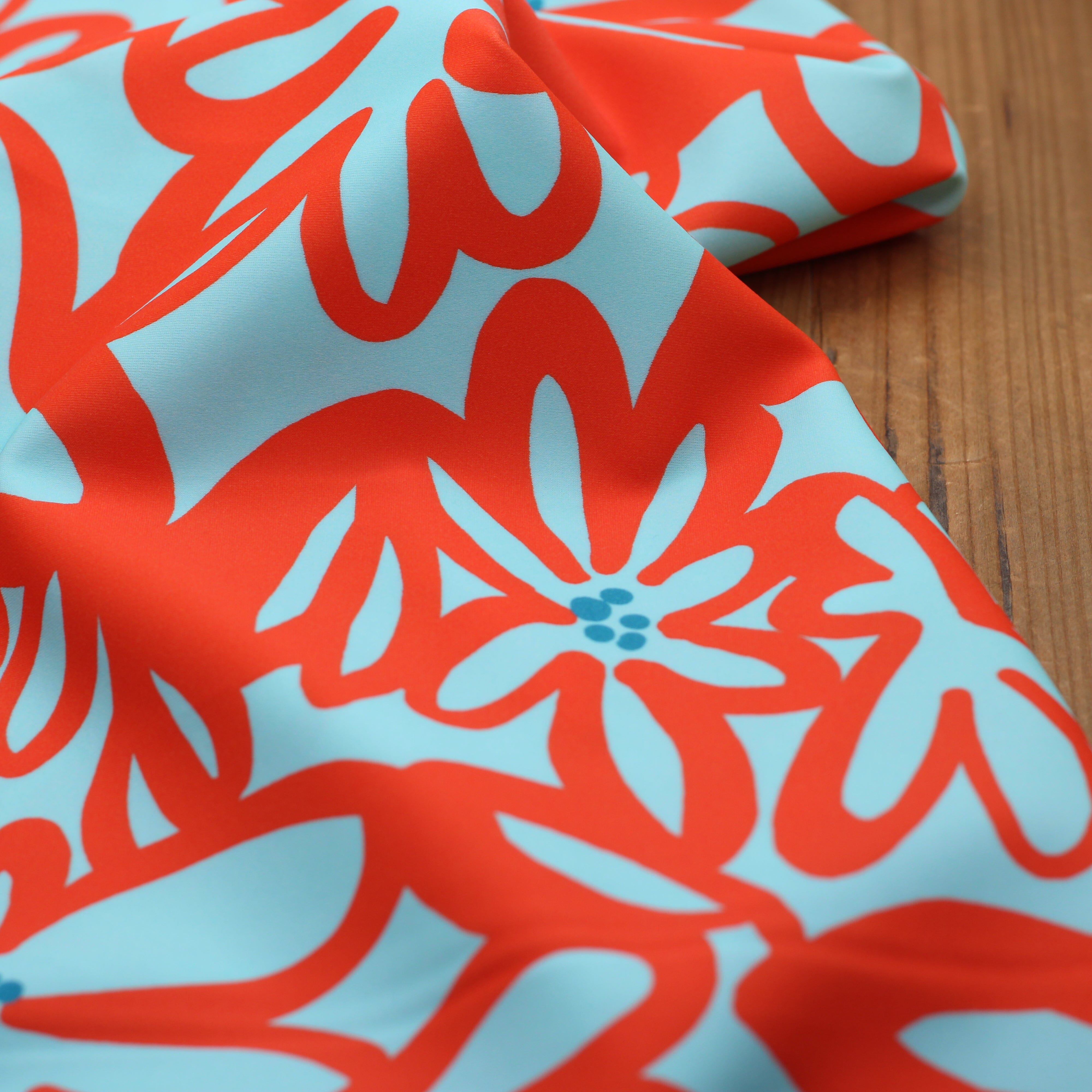 Tissu Lycra Maillot de Bain Imprimé - TIARE - Turquoise (vendu x10cm) Tissus KATIA | Gaspard et Léonie Tissus en ligne et Mercerie à Toulouse