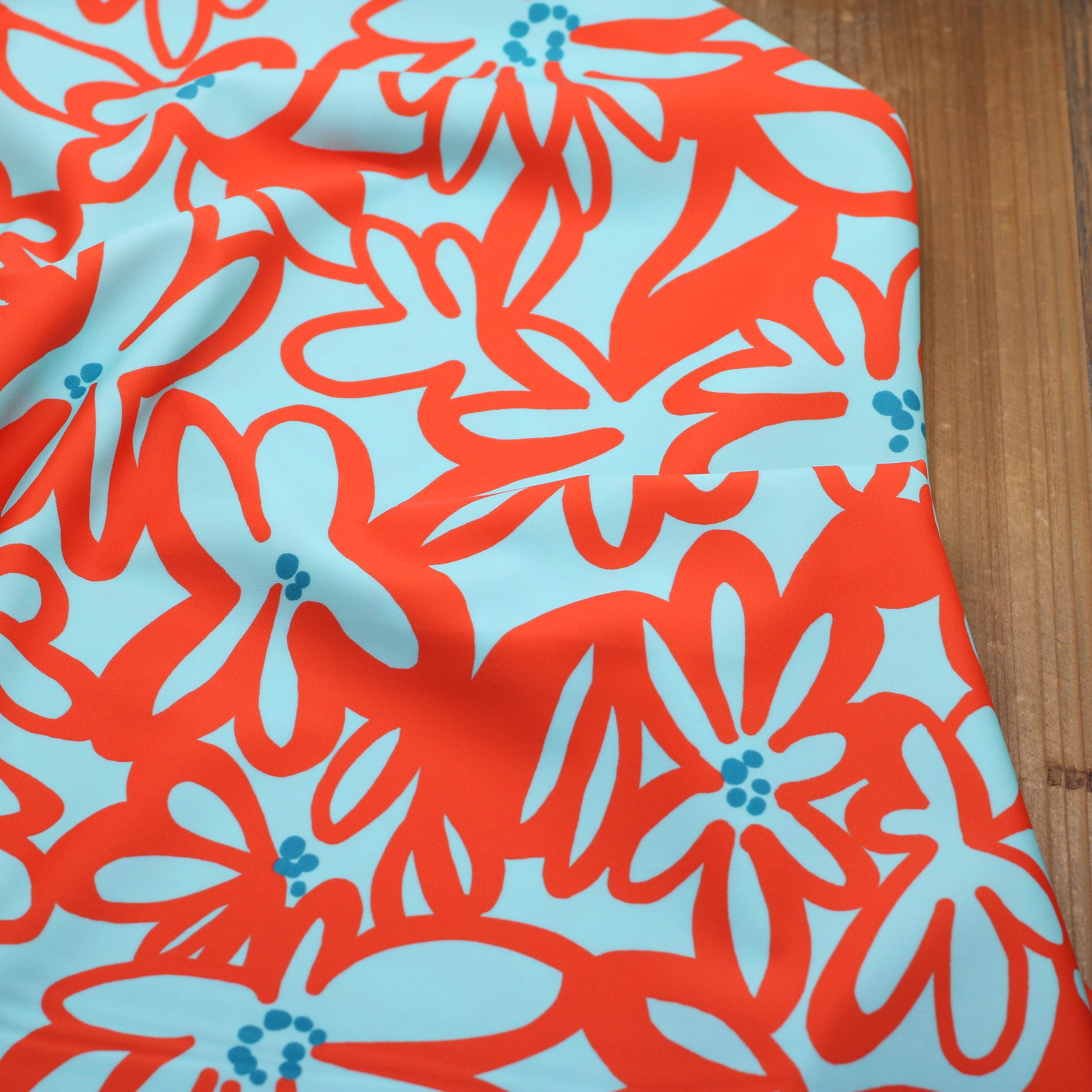 Tissu Lycra Maillot de Bain Imprimé - TIARE - Turquoise (vendu x10cm) Tissus KATIA | Gaspard et Léonie Tissus en ligne et Mercerie à Toulouse