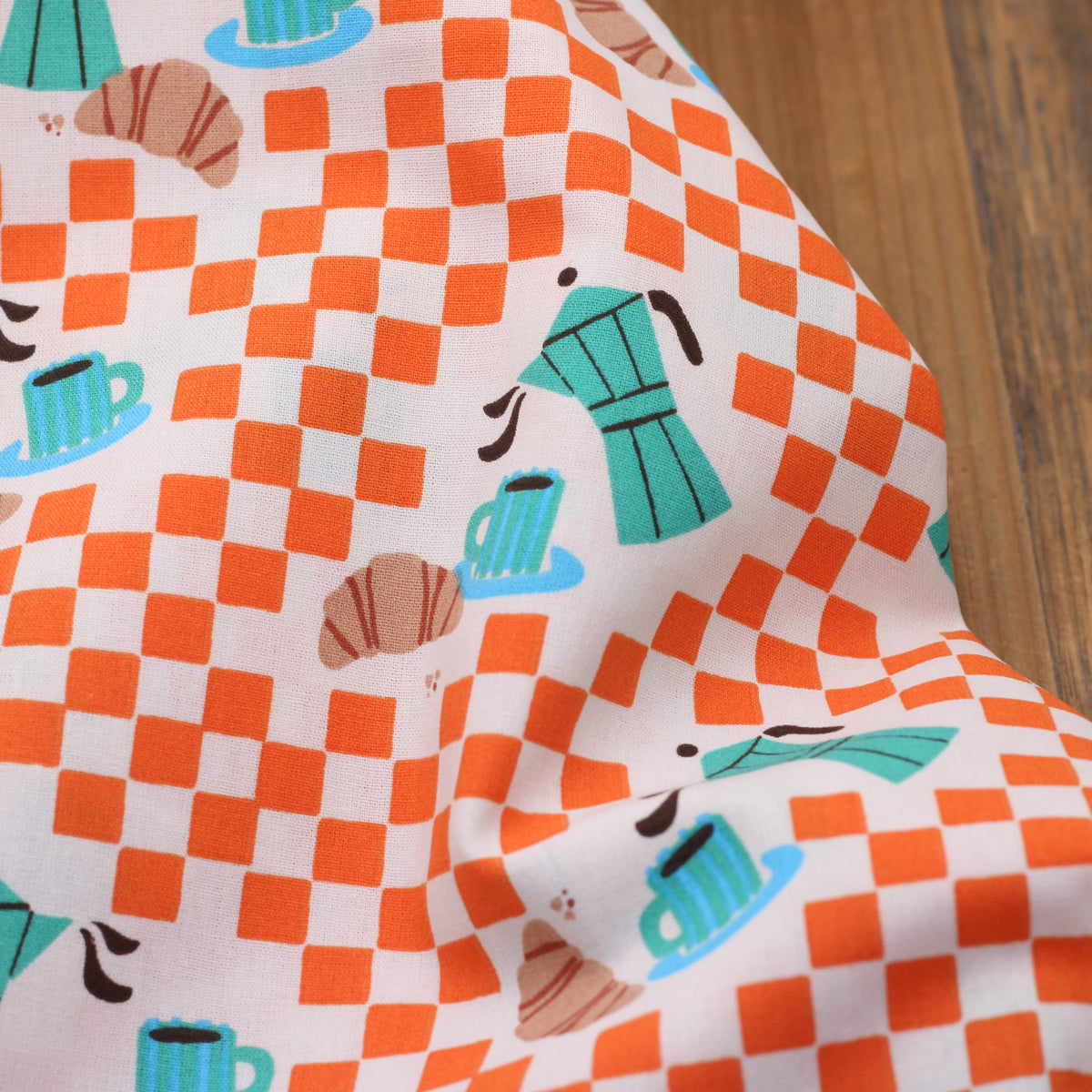 Tissu popeline de coton - CAFE - Orange/Vert (vendu x10cm) Tissus DOMOTEX | Gaspard et Léonie Tissus en ligne et Mercerie à Toulouse