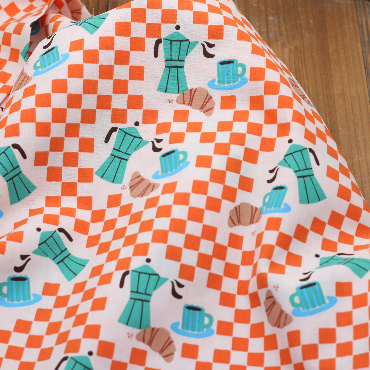 Tissu popeline de coton - CAFE - Orange/Vert (vendu x10cm) Tissus DOMOTEX | Gaspard et Léonie Tissus en ligne et Mercerie à Toulouse