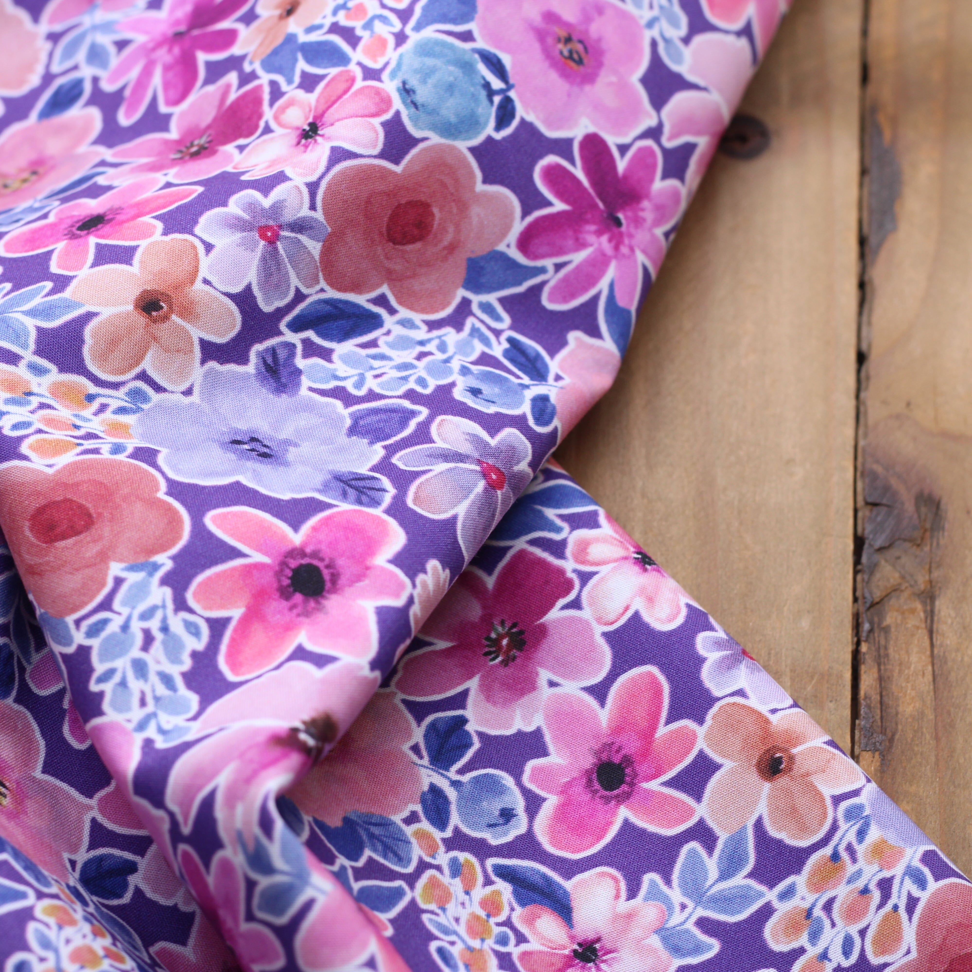 Tissu Popeline de coton - DAPHNE - Violet (Vendu x10cm) Tissus POPPY Design For You | Gaspard et Léonie Tissus en ligne et Mercerie à Toulouse