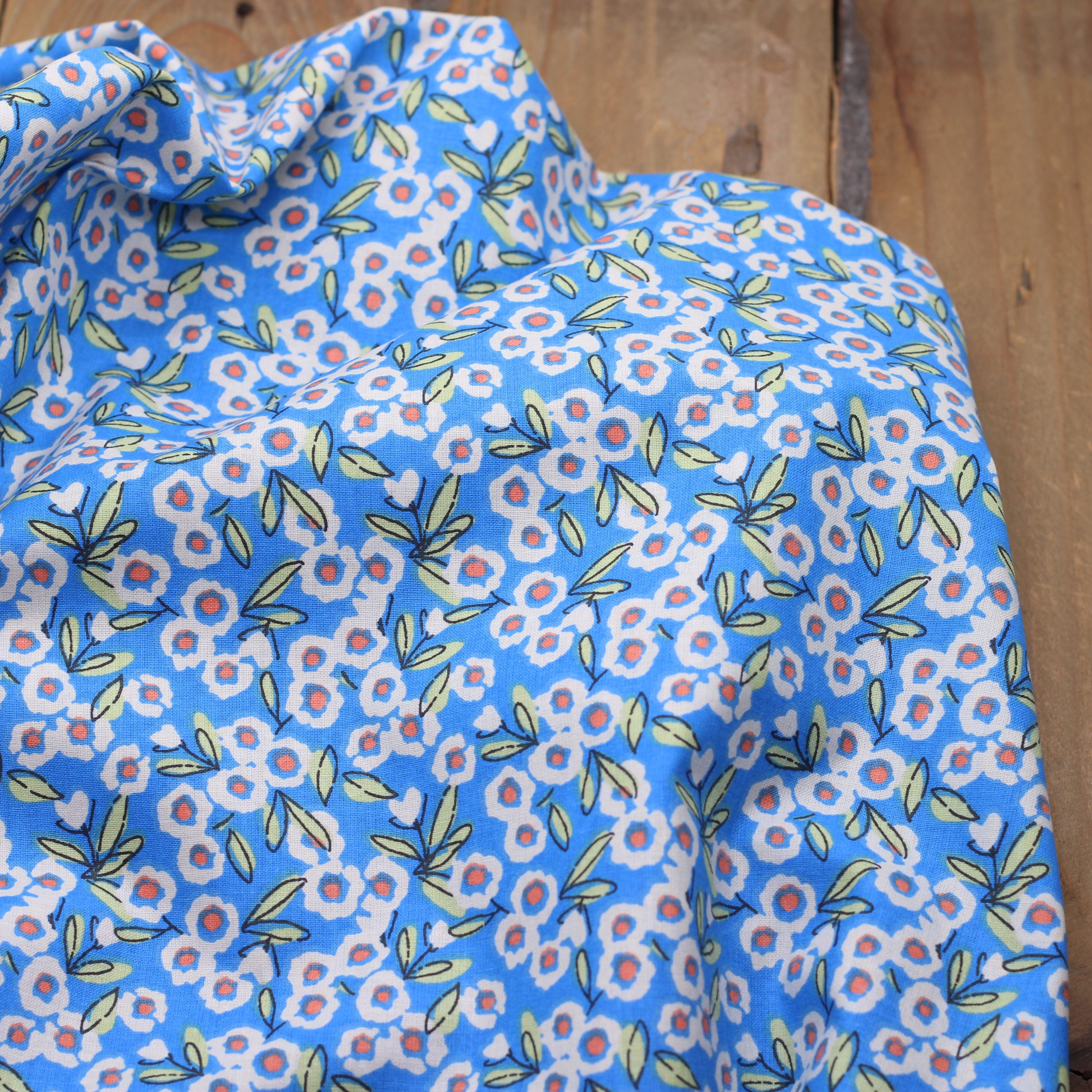 Tissu popeline de coton - FITZI - Bleu (vendu x10cm) Tissus DOMOTEX | Gaspard et Léonie Tissus en ligne et Mercerie à Toulouse