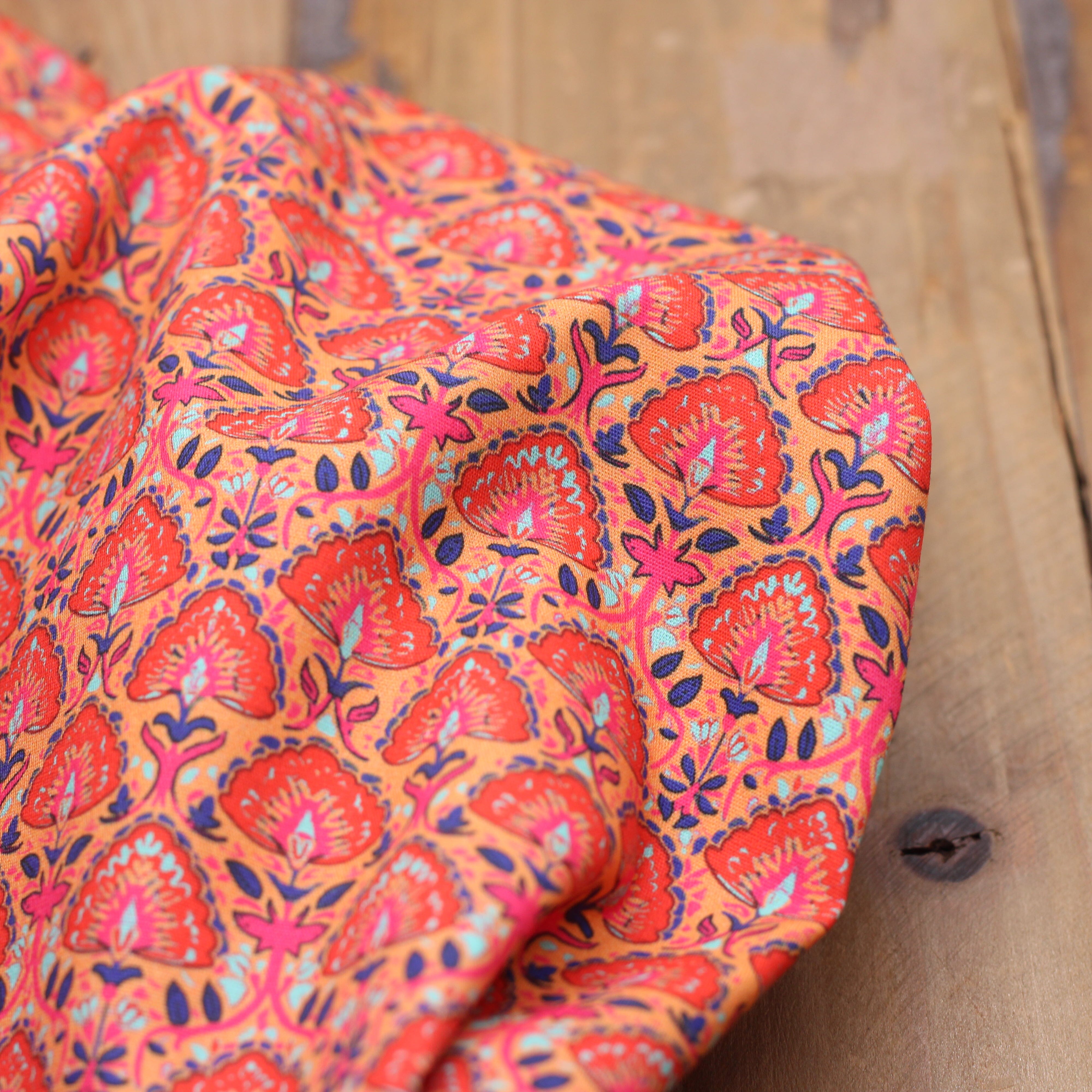 Tissu Popeline de coton- INDIA - Corail - STENZO (Vendu x10cm) Tissus Stenzo | Gaspard et Léonie Tissus en ligne et Mercerie à Toulouse