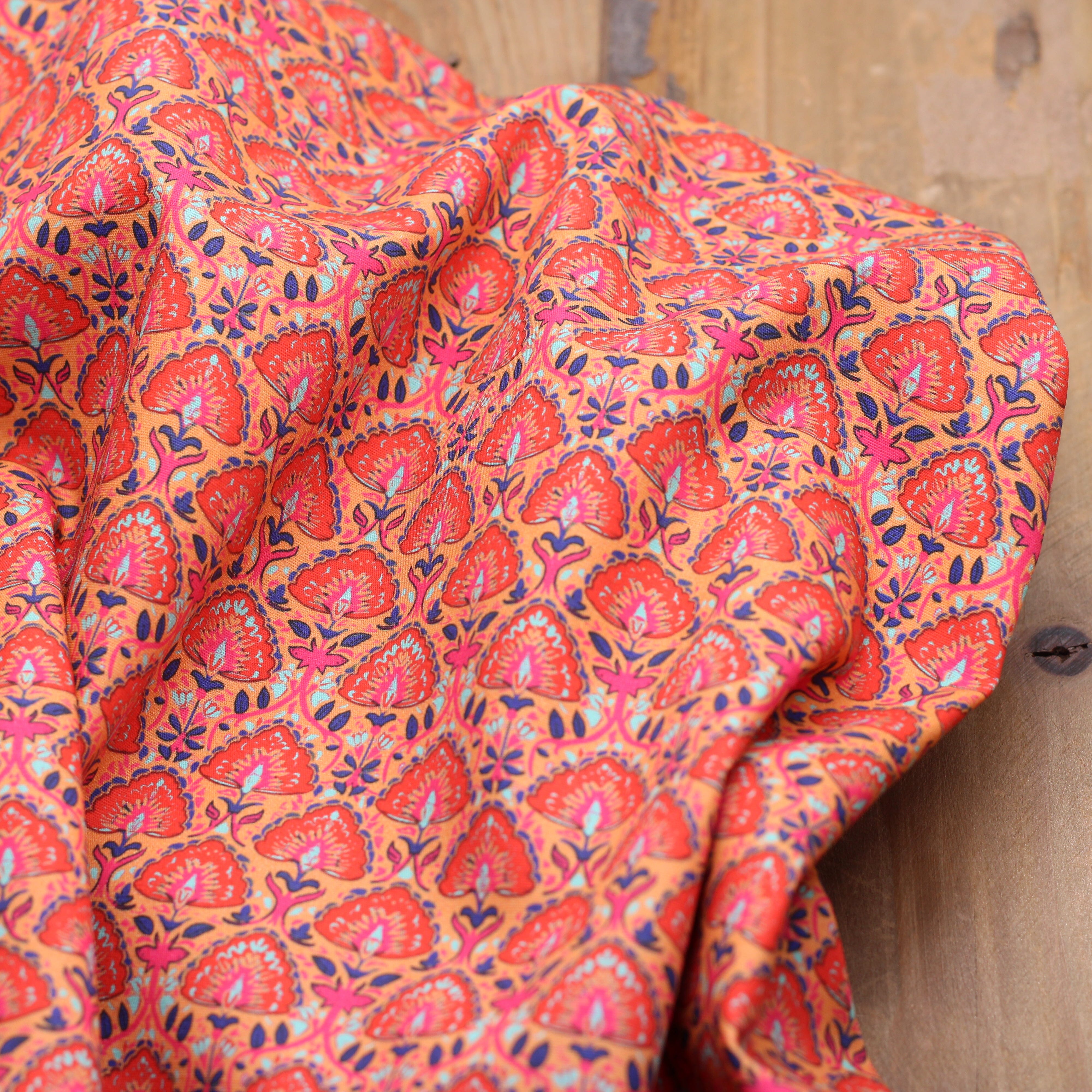 Tissu Popeline de coton- INDIA - Corail - STENZO (Vendu x10cm) Tissus Stenzo | Gaspard et Léonie Tissus en ligne et Mercerie à Toulouse