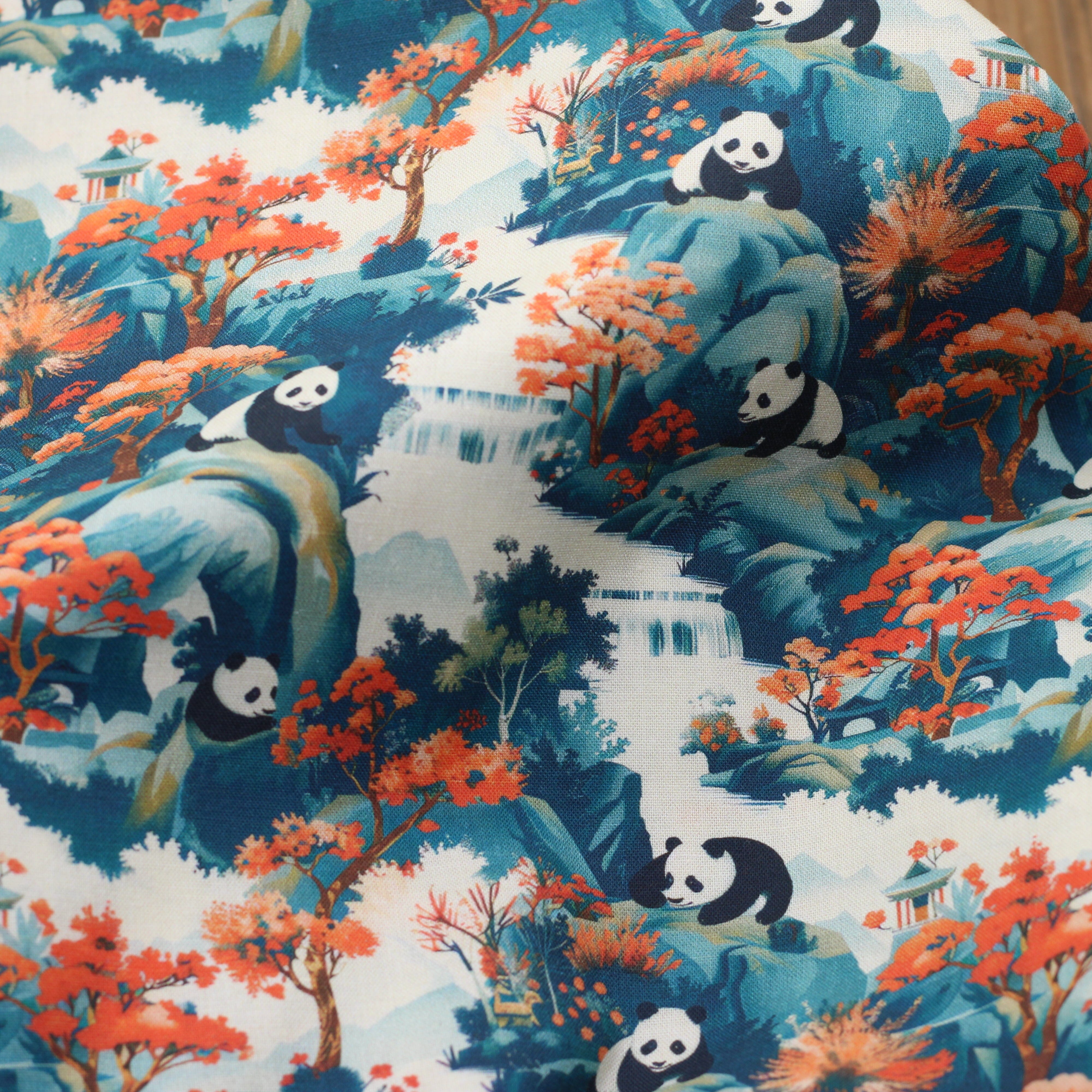 Tissu popeline de coton - PANDA - Bleu pétrole (vendu x10cm) Tissus Sélection Gaspard & Léonie | Gaspard et Léonie Tissus en ligne et Mercerie à Toulouse