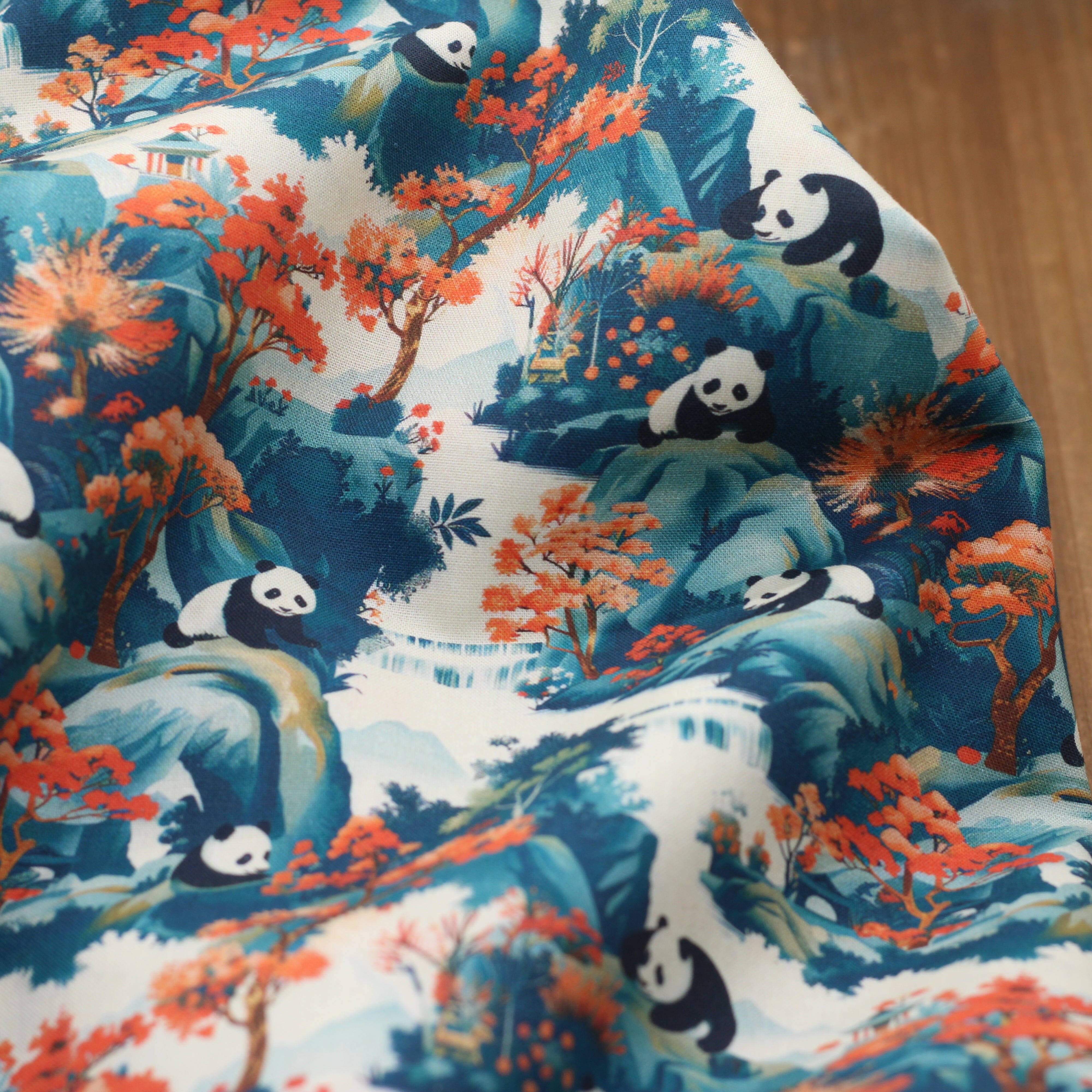 Tissu popeline de coton - PANDA - Bleu pétrole (vendu x10cm) Tissus Sélection Gaspard & Léonie | Gaspard et Léonie Tissus en ligne et Mercerie à Toulouse