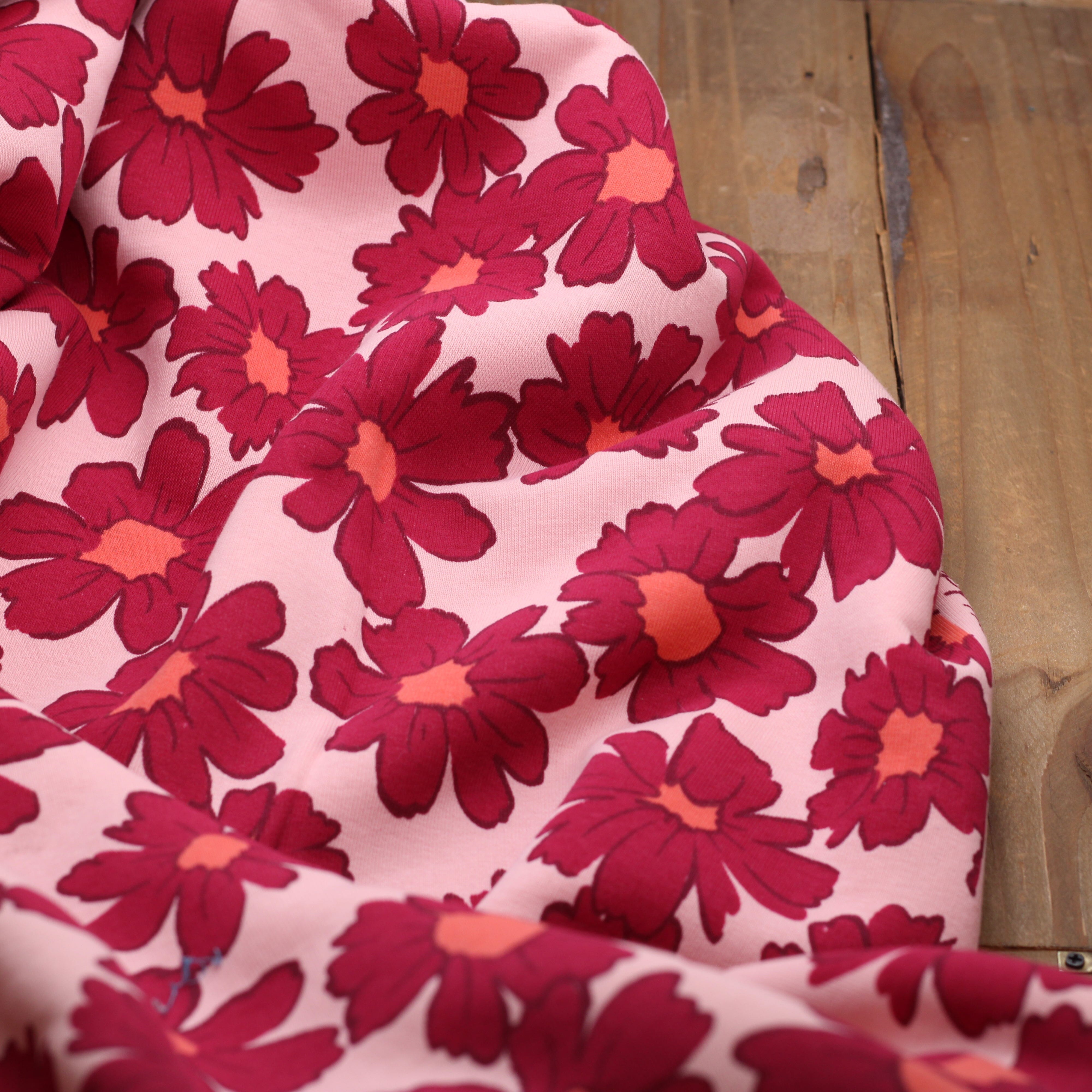 Tissu Sweat Jogging- BIG FLOWERS - Grenat - Poppy Designed for You (Vendu x10cm) Tissus POPPY Designed For You | Gaspard et Léonie Tissus en ligne et Mercerie à Toulouse