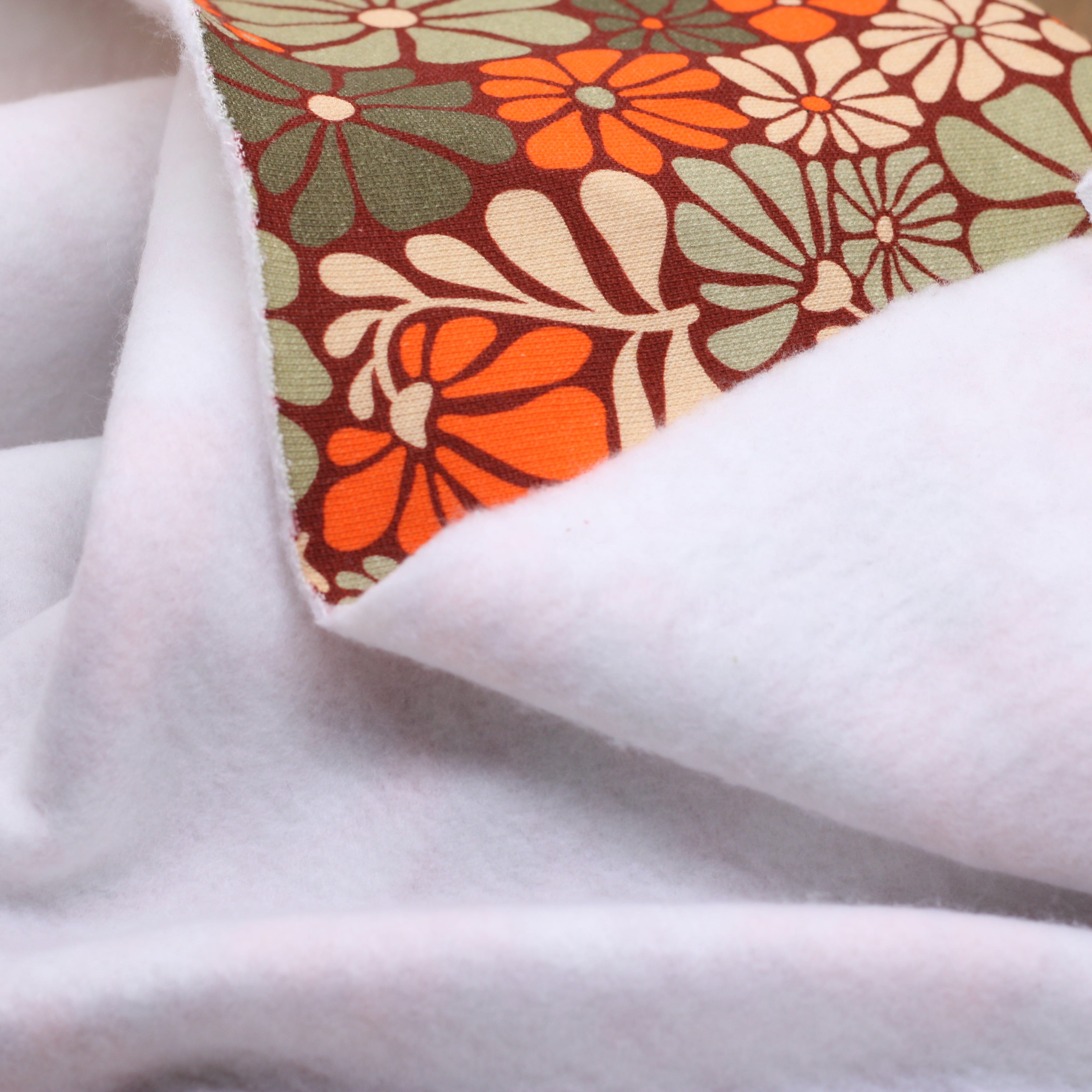 Tissu Sweat Jogging- VINTAGE FLOWERS - Orange/Vert - STENZO (Vendu x10cm) Tissus Stenzo | Gaspard et Léonie Tissus en ligne et Mercerie à Toulouse