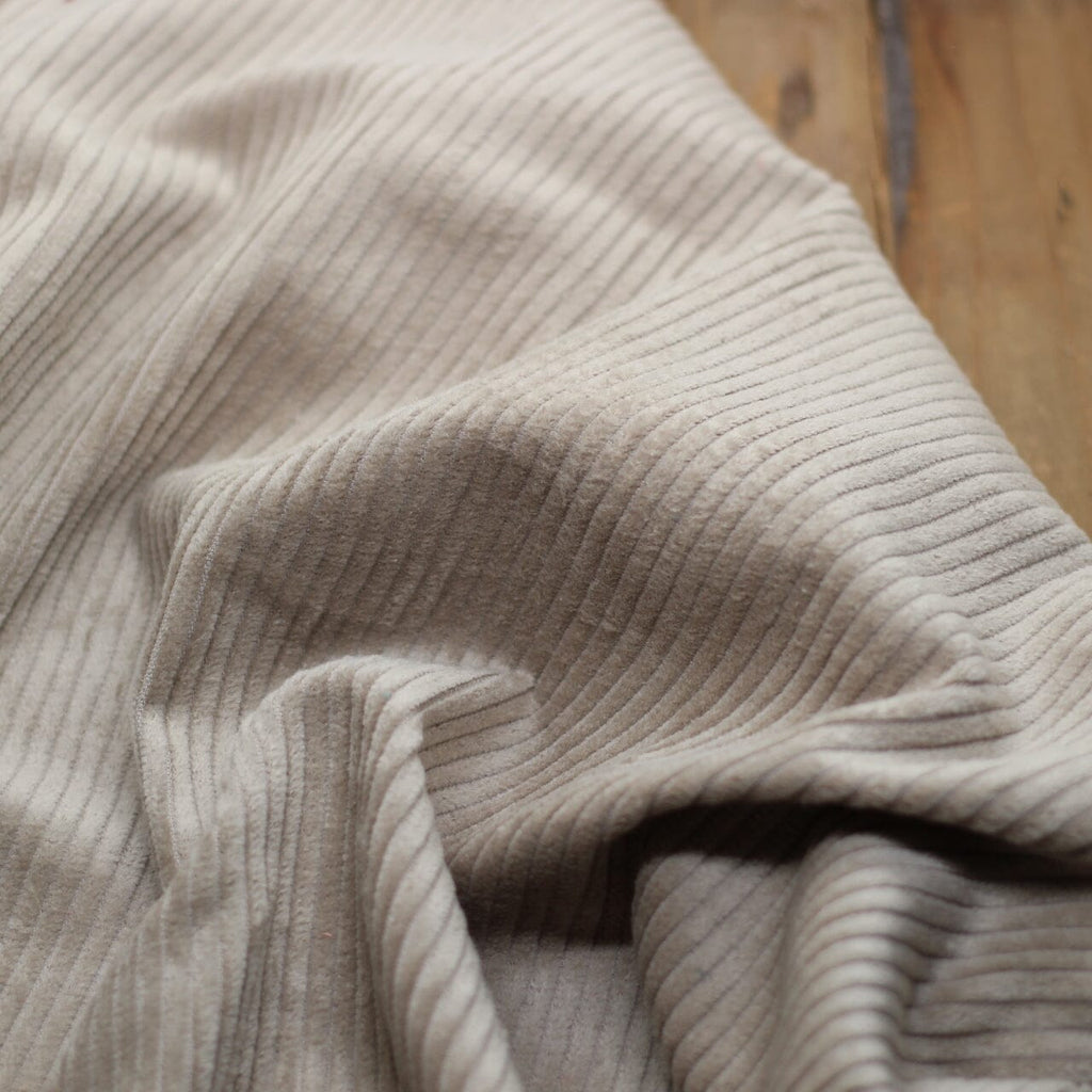 Beige Rib Velour Large ribbed velvet fabric - Beige (sold x10cm)