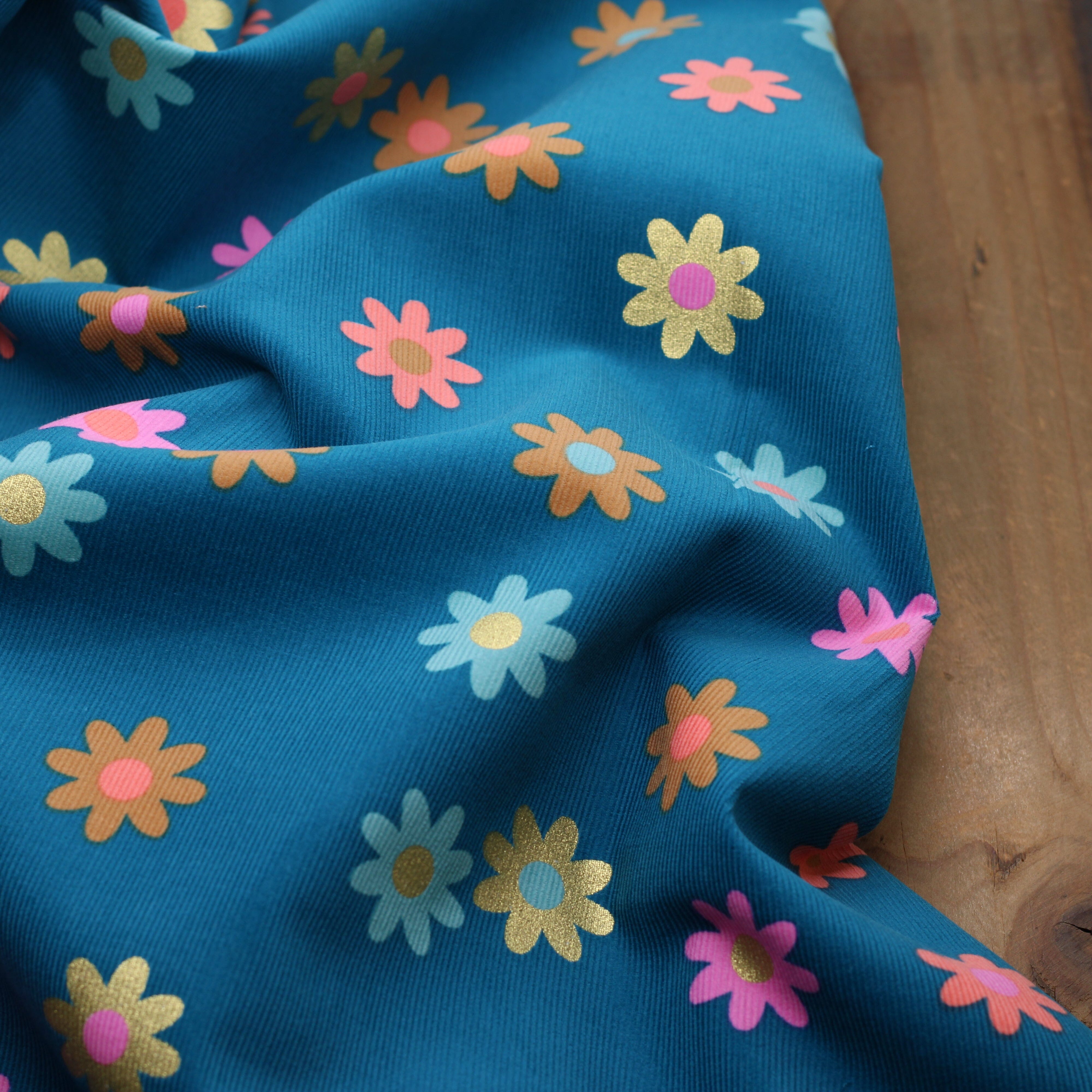 Tissu Velours milleraies - FLOK FLOWERS - Bleu turquoise - POPPY DESIGNED FOR YOU (vendu x10cm) Tissus POPPY Designed For You | Gaspard et Léonie Tissus en ligne et Mercerie à Toulouse