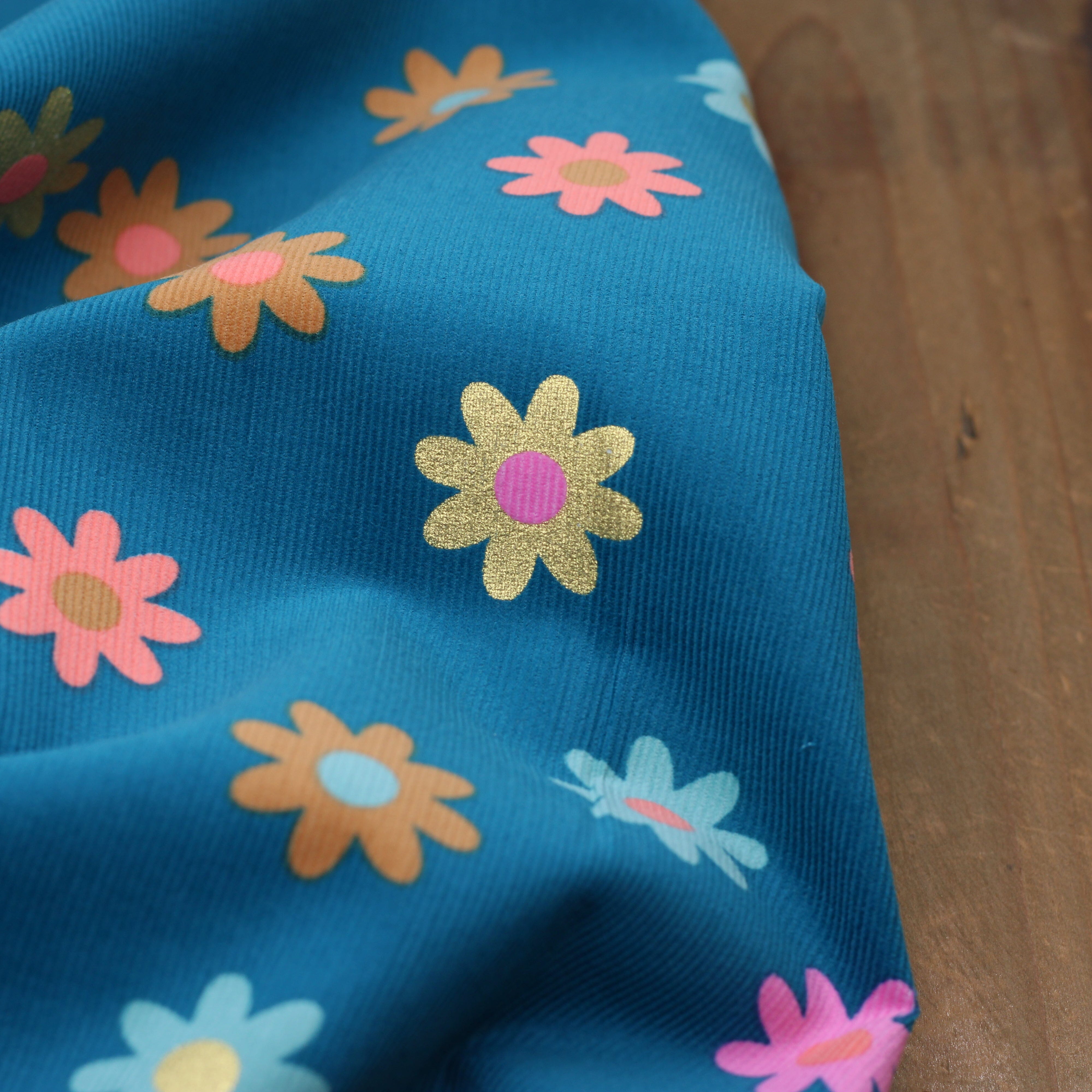 Tissu Velours milleraies - FLOK FLOWERS - Bleu turquoise - POPPY DESIGNED FOR YOU (vendu x10cm) Tissus POPPY Designed For You | Gaspard et Léonie Tissus en ligne et Mercerie à Toulouse