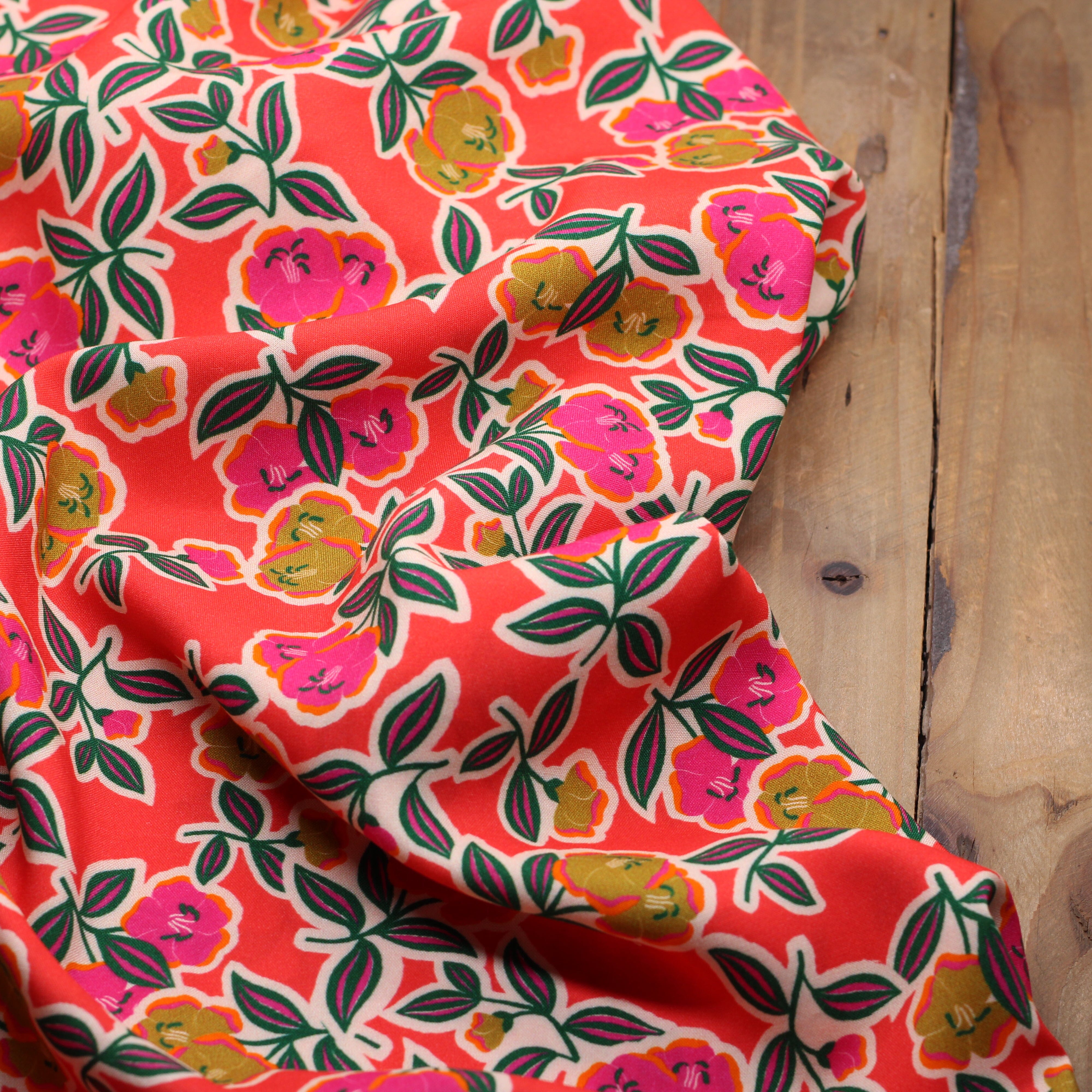 Tissu Viscose - FANOU- Rouge/Rose (Vendu par 10cm) Tissus Sélection Gaspard & Léonie | Gaspard et Léonie Tissus en ligne et Mercerie à Toulouse