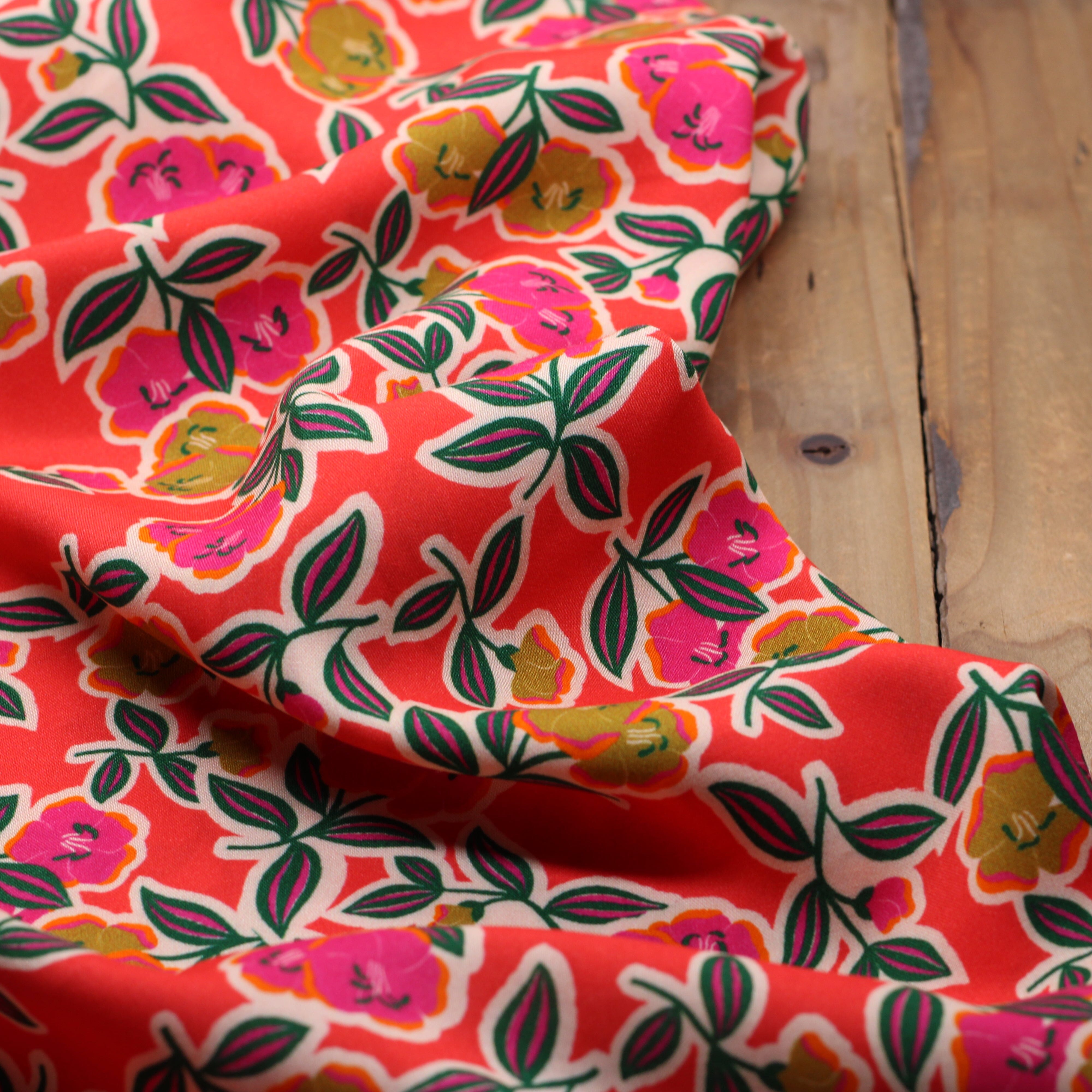 Tissu Viscose - FANOU- Rouge/Rose (Vendu par 10cm) Tissus Sélection Gaspard & Léonie | Gaspard et Léonie Tissus en ligne et Mercerie à Toulouse