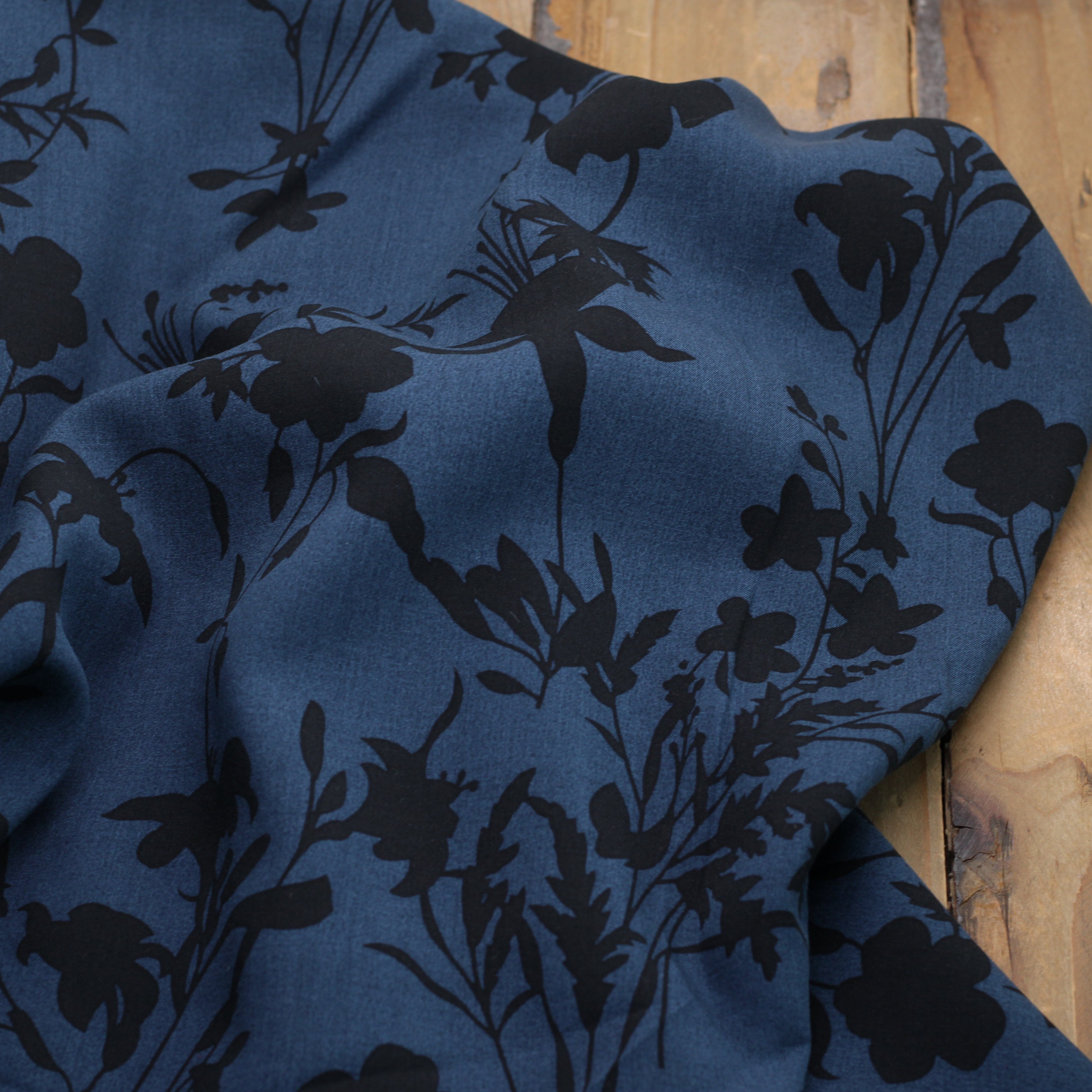 Tissu Viscose Fleurie - CLEO - LEAVY - Bleu chiné (vendu x10cm) Tissus Sélection Gaspard & Léonie | Gaspard et Léonie Tissus en ligne et Mercerie à Toulouse