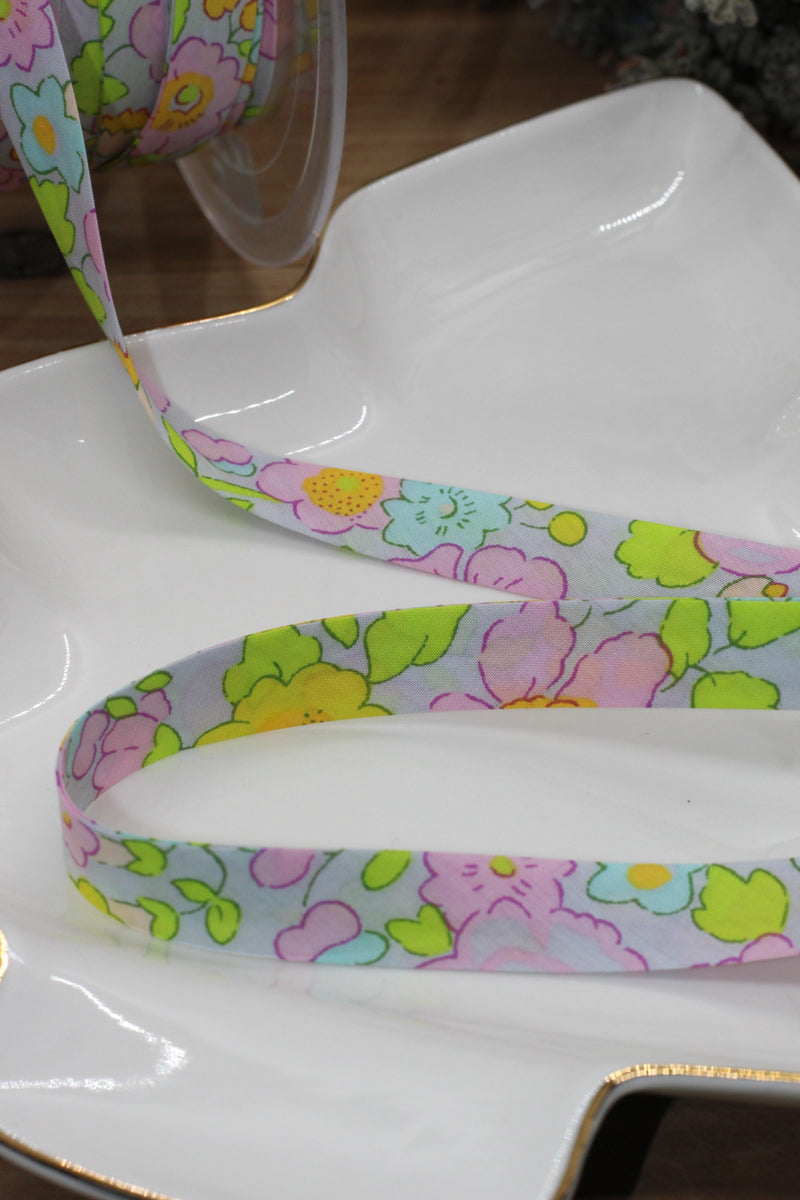 Biais Liberty BETSY- Beryl rose 20mm (vendu x10cm) - L'atelier de Gaspard et Léonie