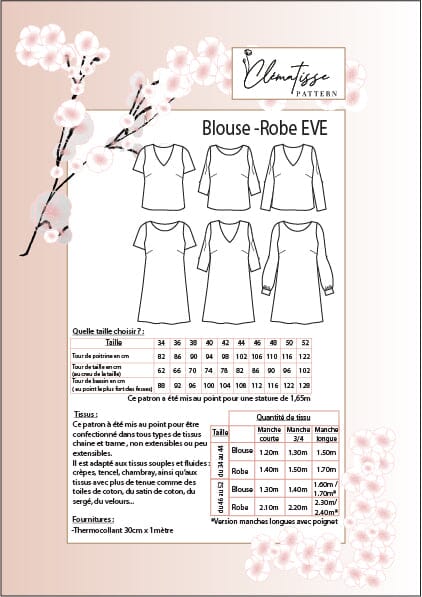 Blouse Robe EVE Patron de couture Pochette - CLEMATISSE PATTERN Patron de couture CLEMATISSE PATTERN | Gaspard et Léonie Tissus en ligne et Mercerie à Toulouse