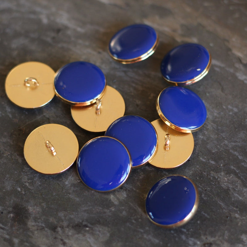 Bouton Métal Doré Emaillé "GWEN" - Bleu/Doré Mercerie Sélection Gaspard & Léonie | Gaspard et Léonie Tissus en ligne et Mercerie à Toulouse