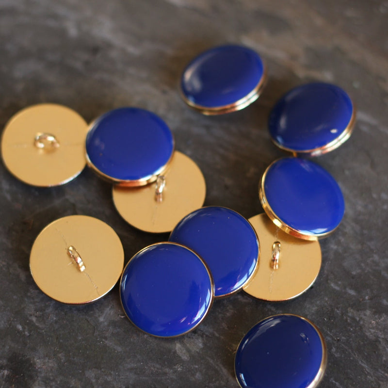 Bouton Métal Doré Emaillé "GWEN" - Bleu/Doré Mercerie Sélection Gaspard & Léonie | Gaspard et Léonie Tissus en ligne et Mercerie à Toulouse