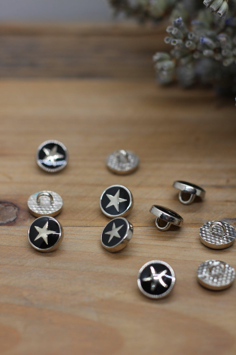 Bouton Métal STARA Argent/Noir Etoile argent 10mm - L'atelier de Gaspard et Léonie