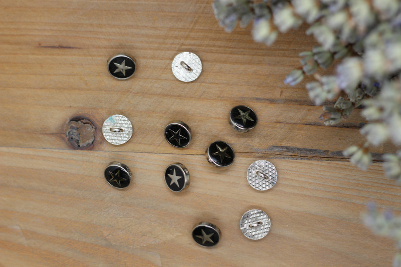 Bouton Métal STARA Argent/Noir Etoile argent 10mm - L'atelier de Gaspard et Léonie