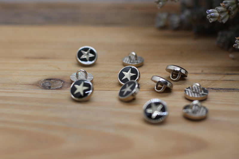Bouton Métal STARA Argent/Noir Etoile argent 10mm - L'atelier de Gaspard et Léonie