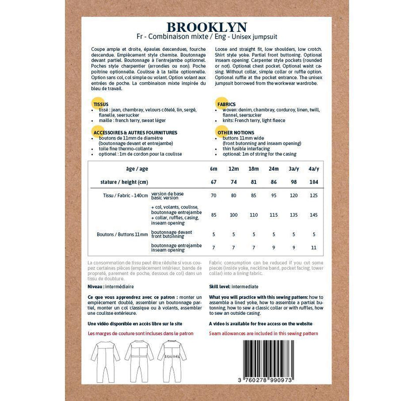 BROOKLYN Combinaison Mixte patron de couture pochette - L'atelier de Gaspard et Léonie