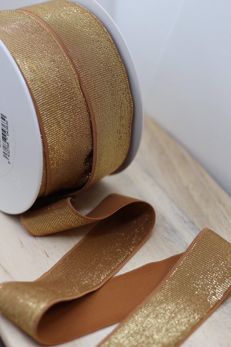 Elastique Large Lurex Caramel/Doré (Vendu x10cm) - L'atelier de Gaspard et Léonie