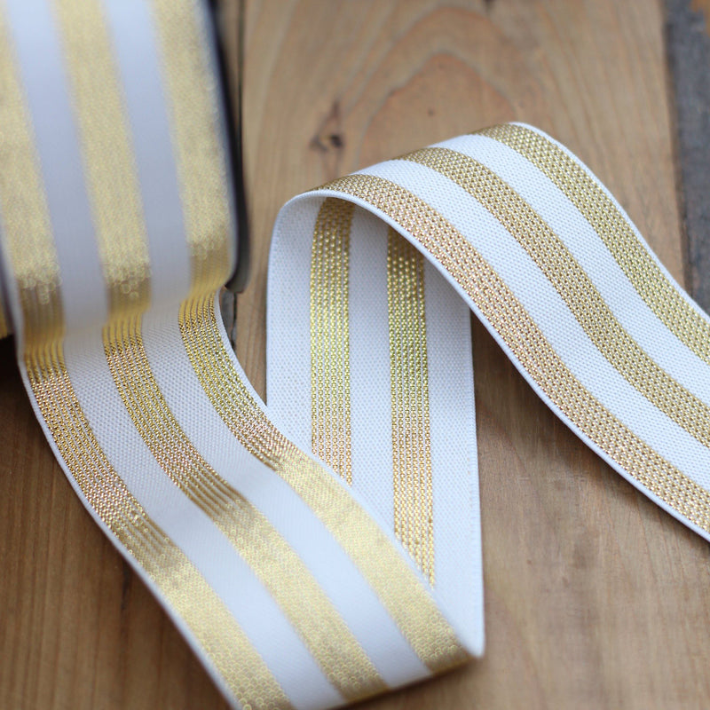 Elastique Large Lurex Stripe Blanc et Or (Vendu x10cm) Mercerie Sélection Gaspard & Léonie | Gaspard et Léonie Tissus Mercerie Toulouse