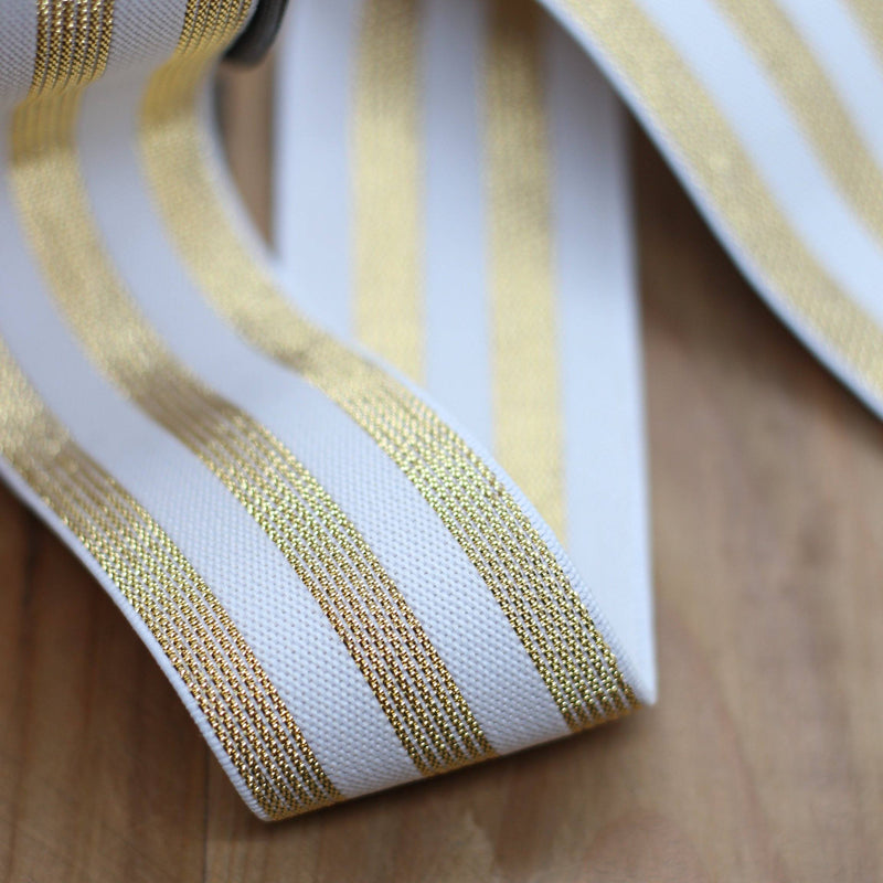 Elastique Large Lurex Stripe Blanc et Or (Vendu x10cm) Mercerie Sélection Gaspard & Léonie | Gaspard et Léonie Tissus Mercerie Toulouse