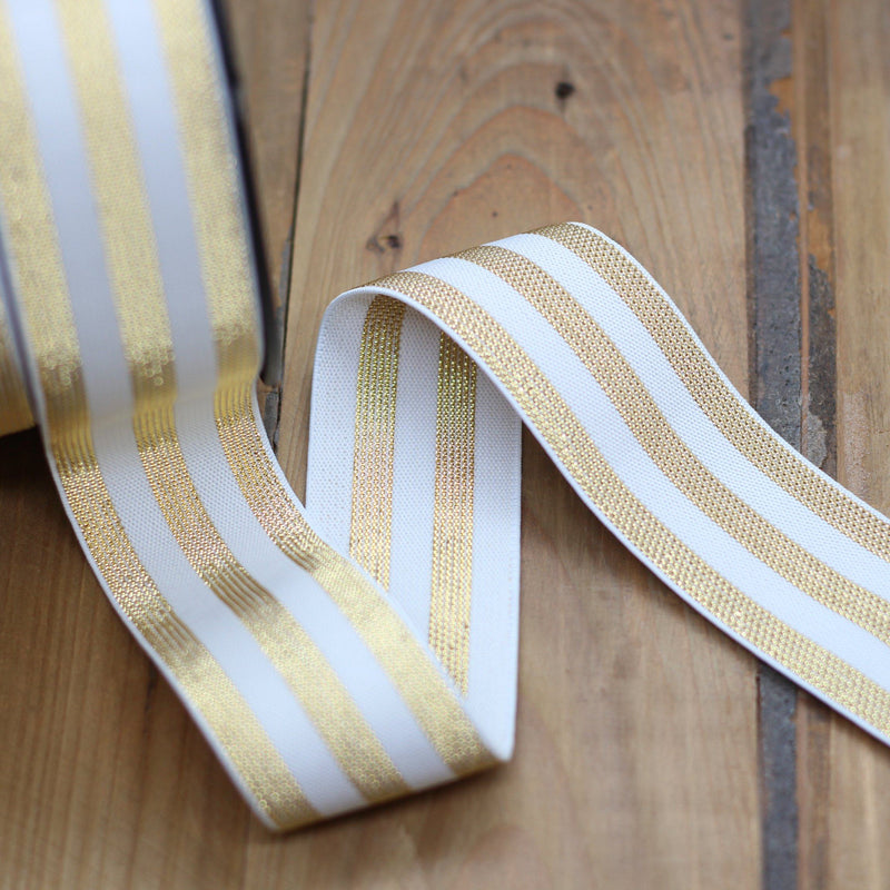 Elastique Large Lurex Stripe Blanc et Or (Vendu x10cm) Mercerie Sélection Gaspard & Léonie | Gaspard et Léonie Tissus Mercerie Toulouse