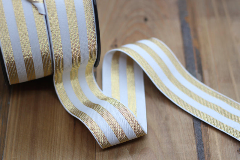Elastique Large Lurex Stripe Blanc et Or (Vendu x10cm) Mercerie Sélection Gaspard & Léonie | Gaspard et Léonie Tissus Mercerie Toulouse