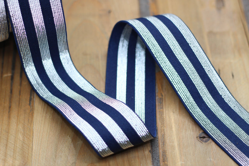 Elastique Large Lurex Stripe Marine / Argent (Vendu x10cm) Mercerie Sélection Gaspard & Léonie | Gaspard et Léonie Tissus Mercerie Toulouse