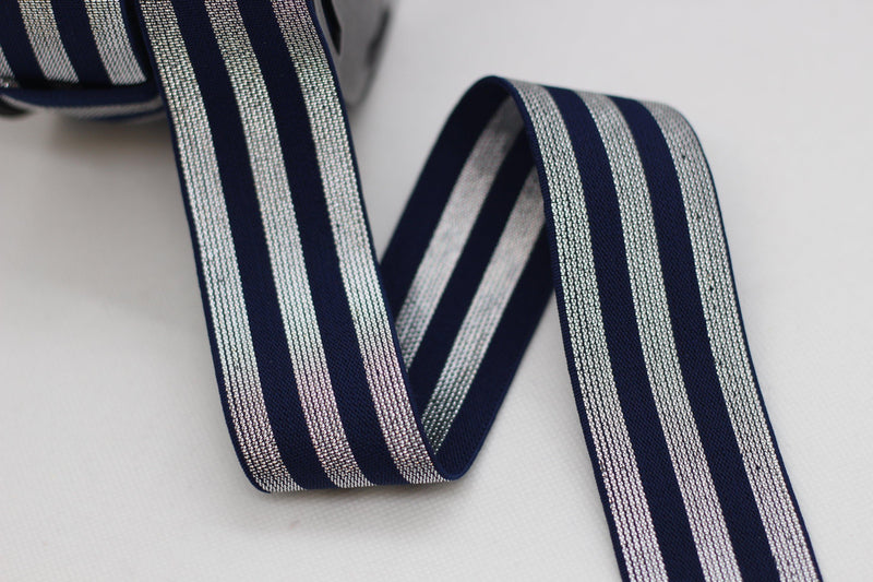 Elastique Large Lurex Stripe Marine / Argent (Vendu x10cm) Mercerie Sélection Gaspard & Léonie | Gaspard et Léonie Tissus Mercerie Toulouse