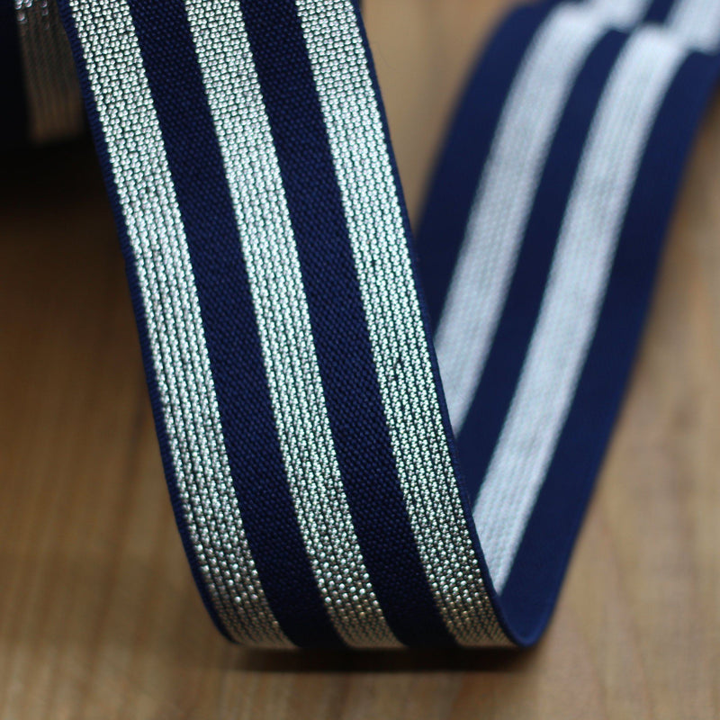 Elastique Large Lurex Stripe Marine / Argent (Vendu x10cm) Mercerie Sélection Gaspard & Léonie | Gaspard et Léonie Tissus Mercerie Toulouse