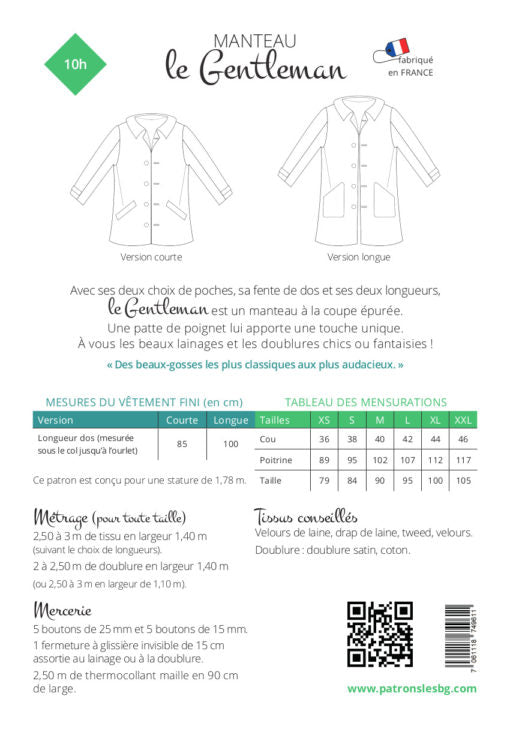 Manteau LE GENTLEMAN Patron de couture pochette - Les Beaux Gosses Patron de couture LES BEAUX-GOSSES | Gaspard et Léonie Tissus en ligne et Mercerie à Toulouse