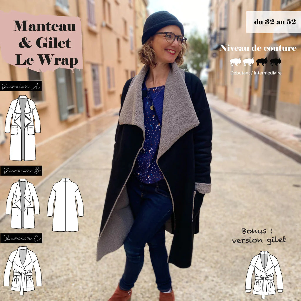 Manteau LE WRAP Patron de couture pochette - SUPER BISON Patron de couture SUPER BISON | Gaspard et Léonie Tissus en ligne et Mercerie à Toulouse