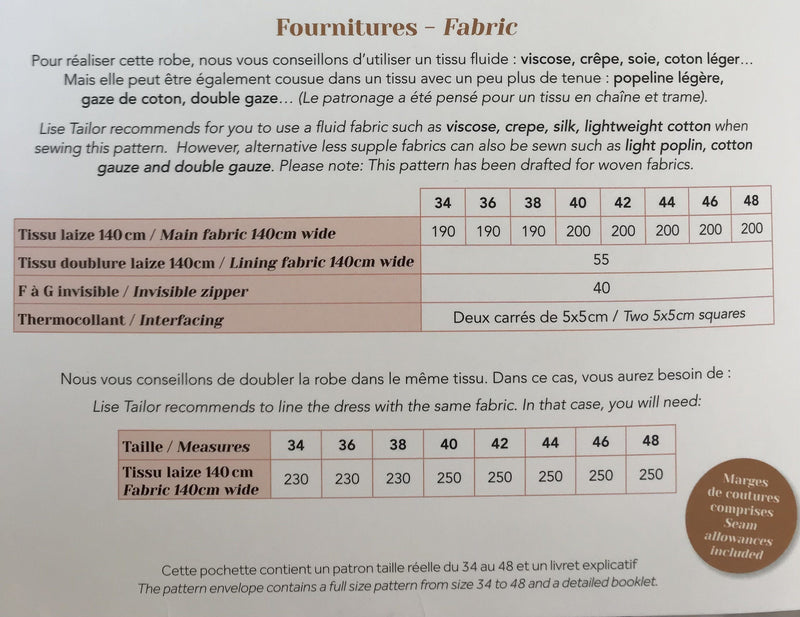 Robe - BELLE DES CHAMPS - Patron de couture pochette Patron de couture LISE TAILOR | Gaspard et Léonie Tissus Mercerie Toulouse