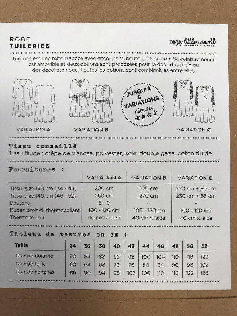 Robe TUILERIES Pochette patron de couture - L'atelier de Gaspard et Léonie
