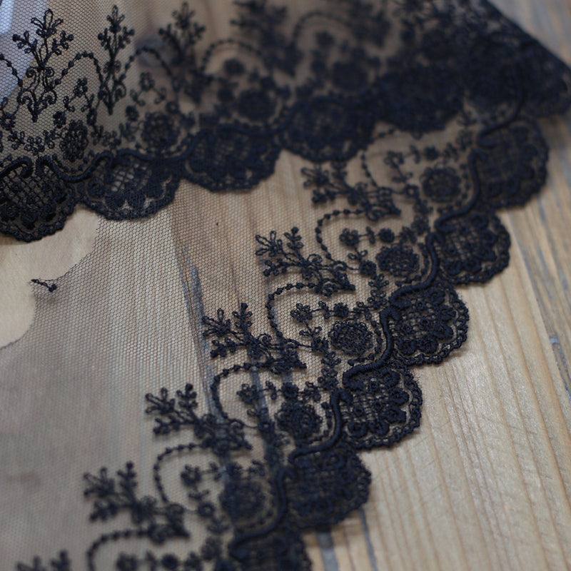 Ruban tulle dentelle/Broderie noir 95mm (vendu x10cm) Mercerie Sélection Gaspard & Léonie | Gaspard et Léonie Tissus Mercerie Toulouse